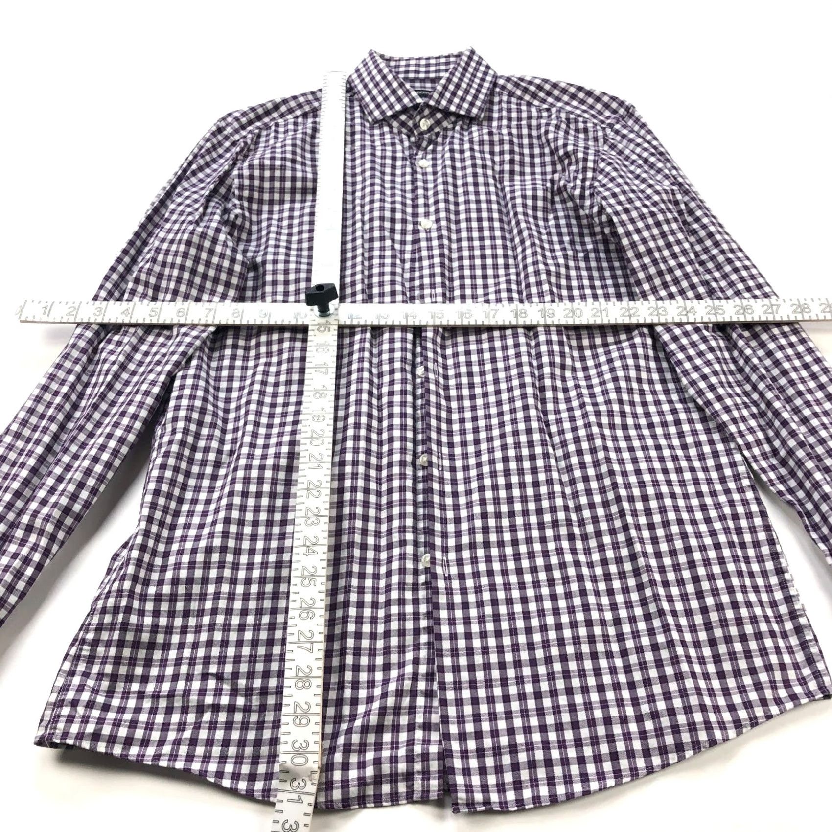 Hugo Boss HUGO BOSS Dress Shirt Purple Check Long Sleeve 16 34/35 Slim Fit 100% Cotton Button Shirt Mens Size 42R - 3 Thumbnail