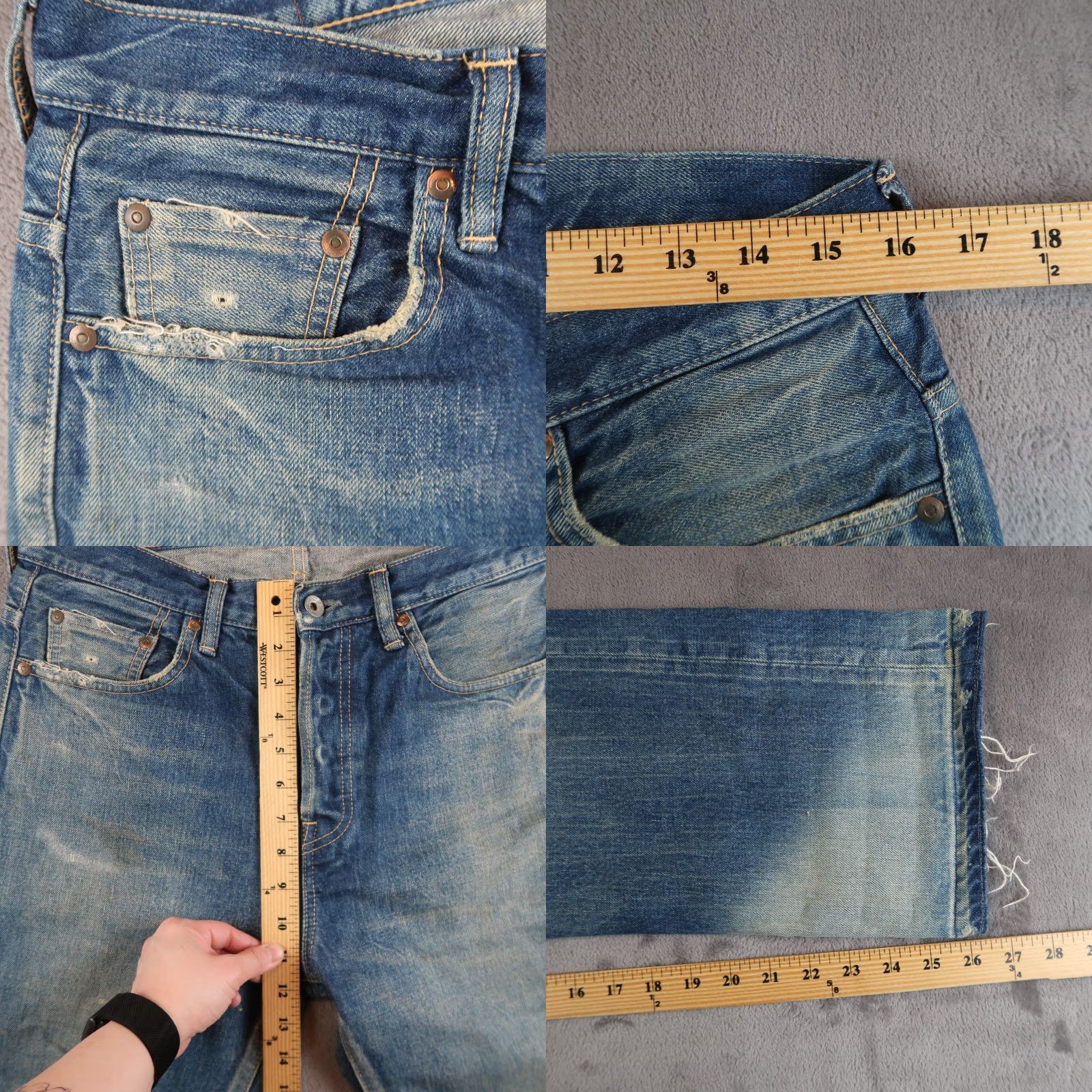 Chimala Chimala Men's Straight Jeans 31x26.25 Medium Wash Blue Distressed Denim Japan Size US 31 - 8 Thumbnail