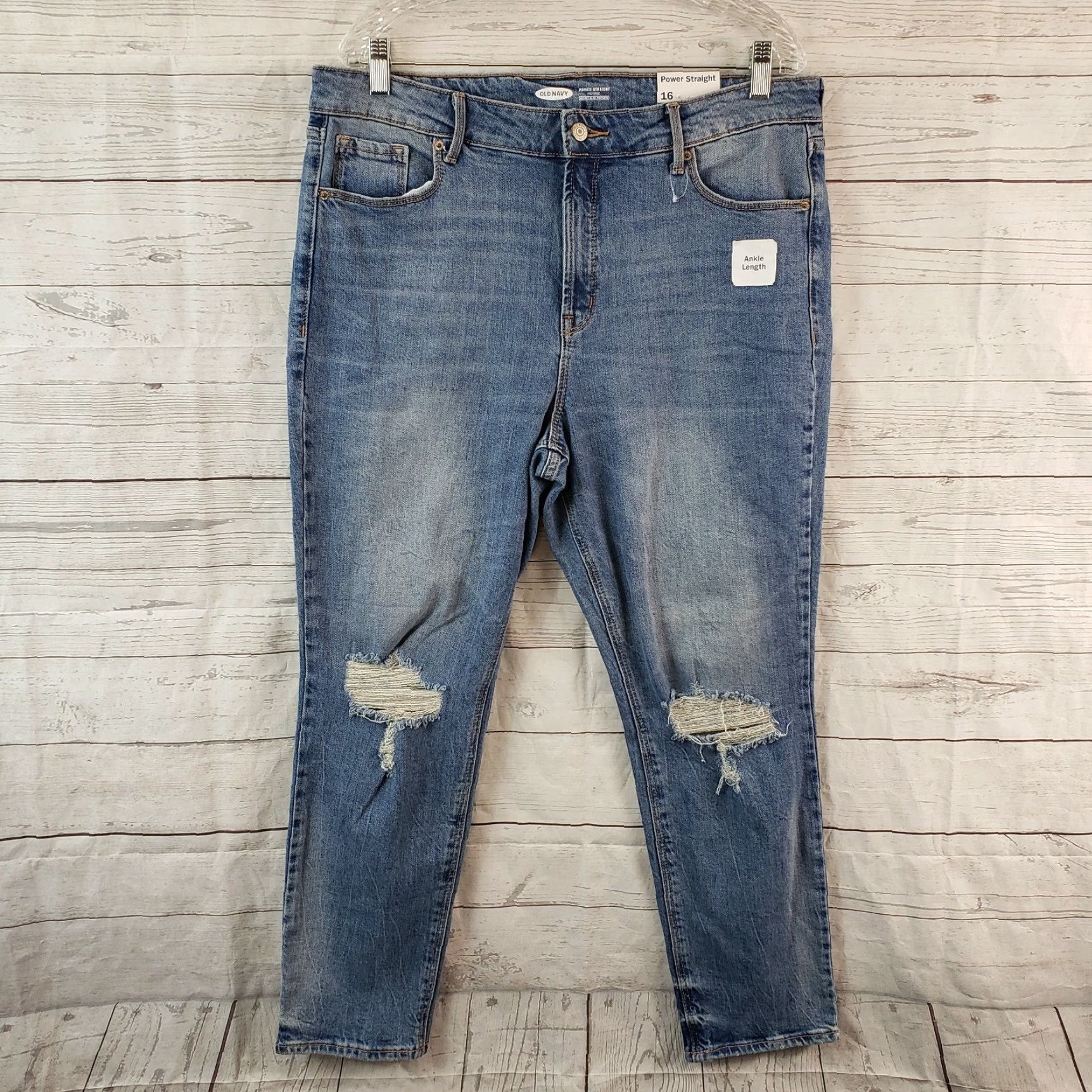 Old Navy Old Navy Womens Jeans Sz 16 Power Straight High Rise Blue Distressed Size 38" / US 16 / IT 52 - 2 Thumbnail