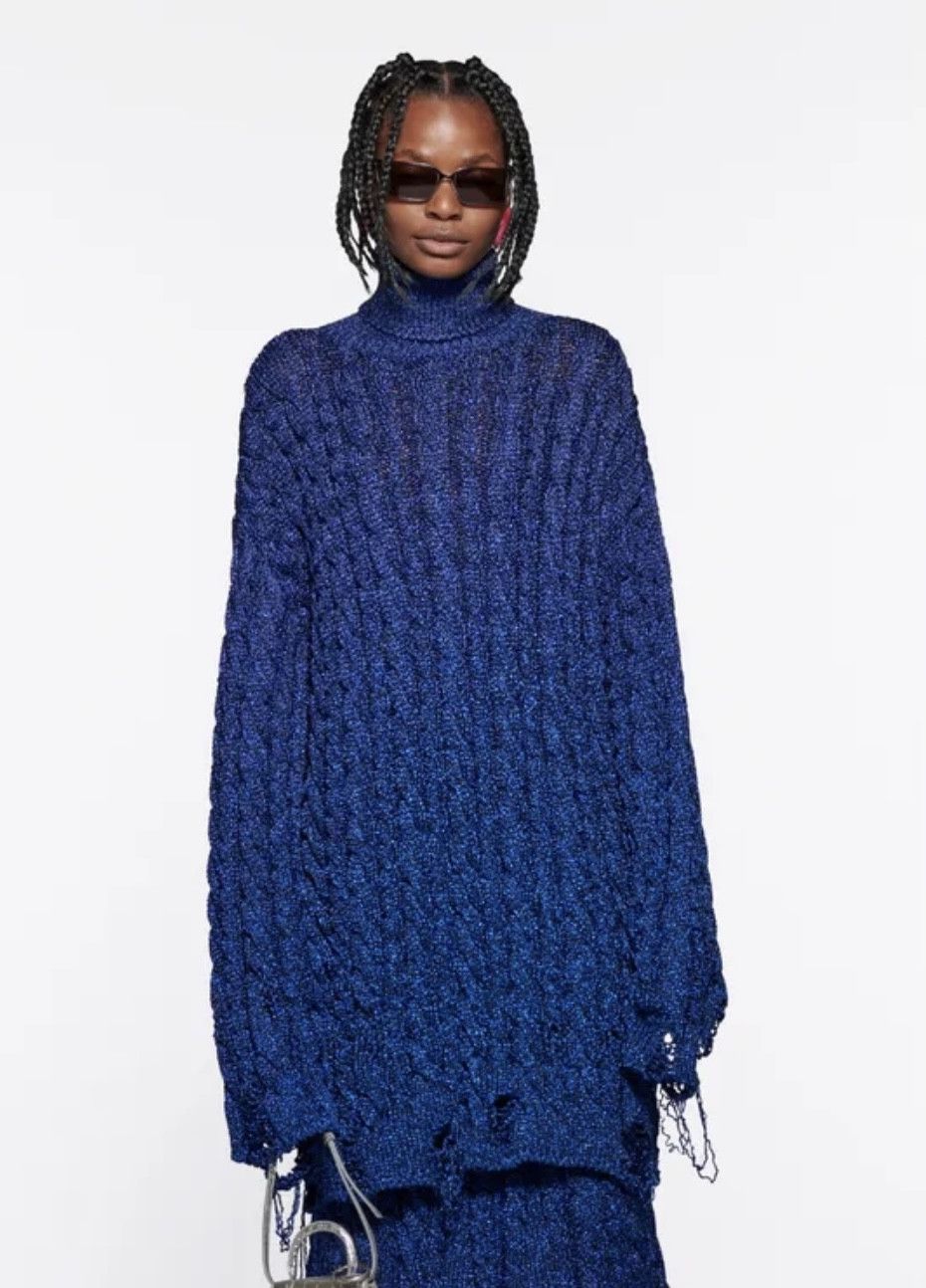 Balenciaga Balenciaga Resort 2021 Destroyed Turtleneck Sweater Blue Size XS / US 0-2 / IT 36-38 - 2 Thumbnail