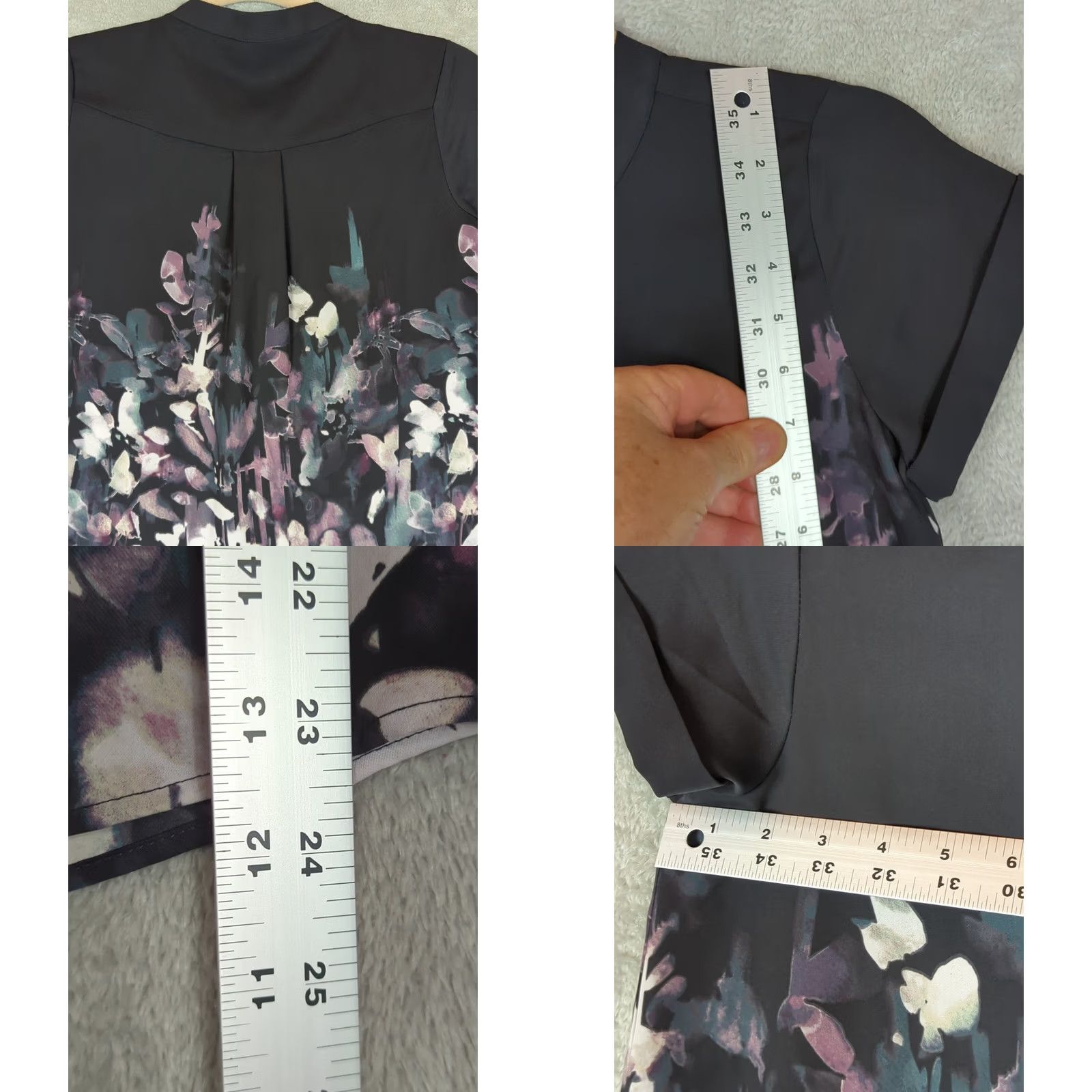 Vintage Simply Vera Wang Blouse Tunic XS Women Purple Floral Chiffon V-Neck Short Sleeve Lightweight Casual Size XS / US 0-2 / IT 36-38 - 8 Thumbnail