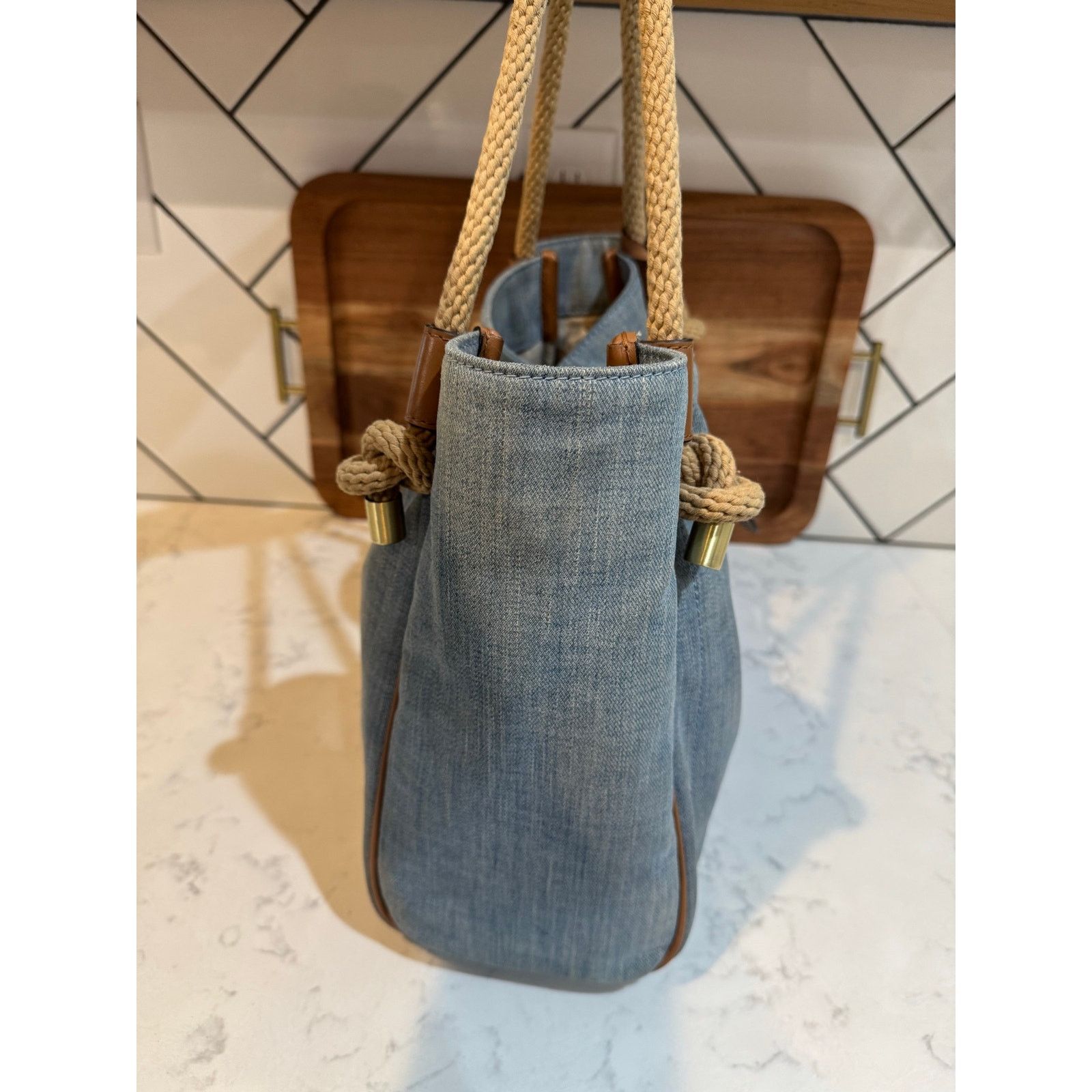 Michael Kors Michael Kors Isla Large Grab Bag denim twisted rope handles Size ONE SIZE - 5 Thumbnail