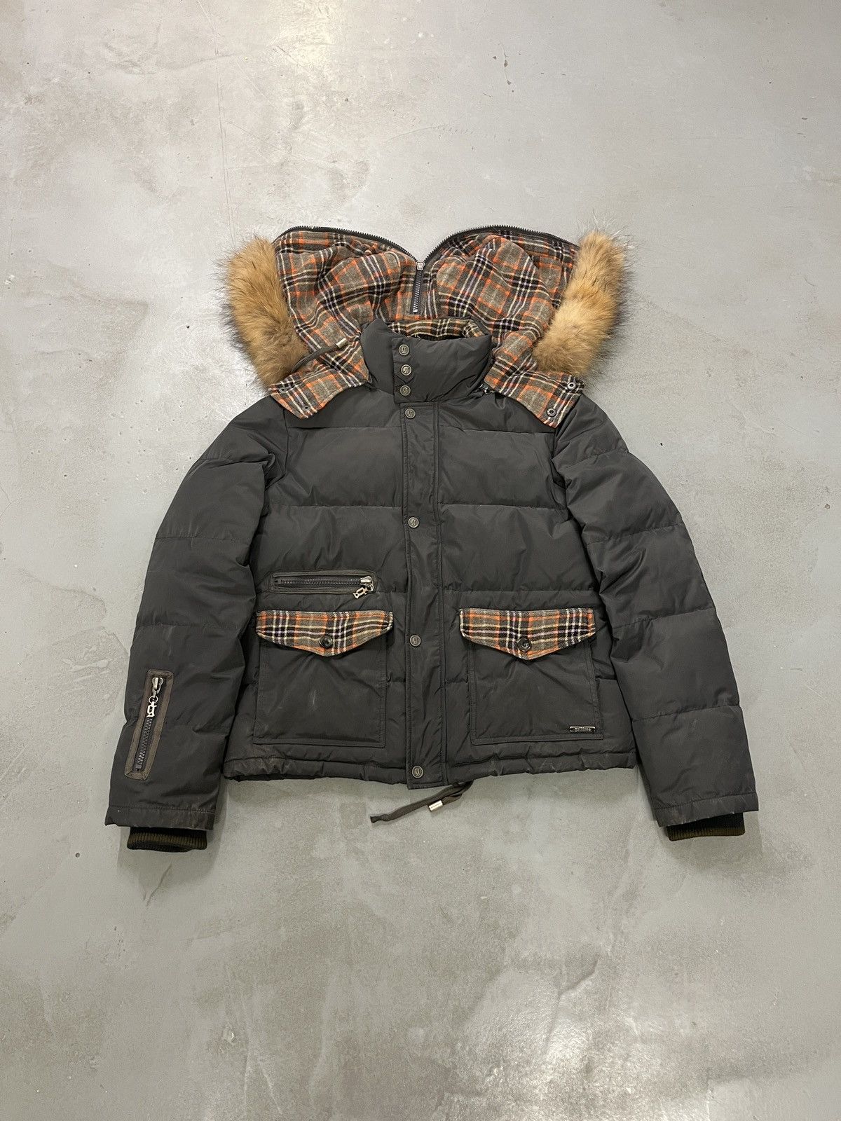 John Galliano John Galliano Tartan Panel Fur Hood Down Jacket Size US XL / EU 56 / 4 - 2 Thumbnail
