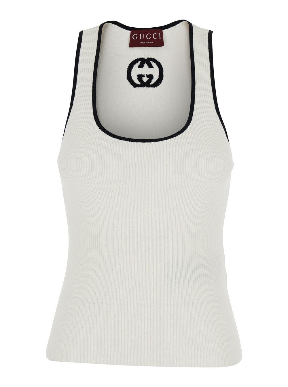 Gucci White Sleeveless Top with GG Embroidery on the Back and Ribbed Knit in Viscose Blend Woman Size XS / US 0-2 / IT 36-38 - 1 Thumbnail
