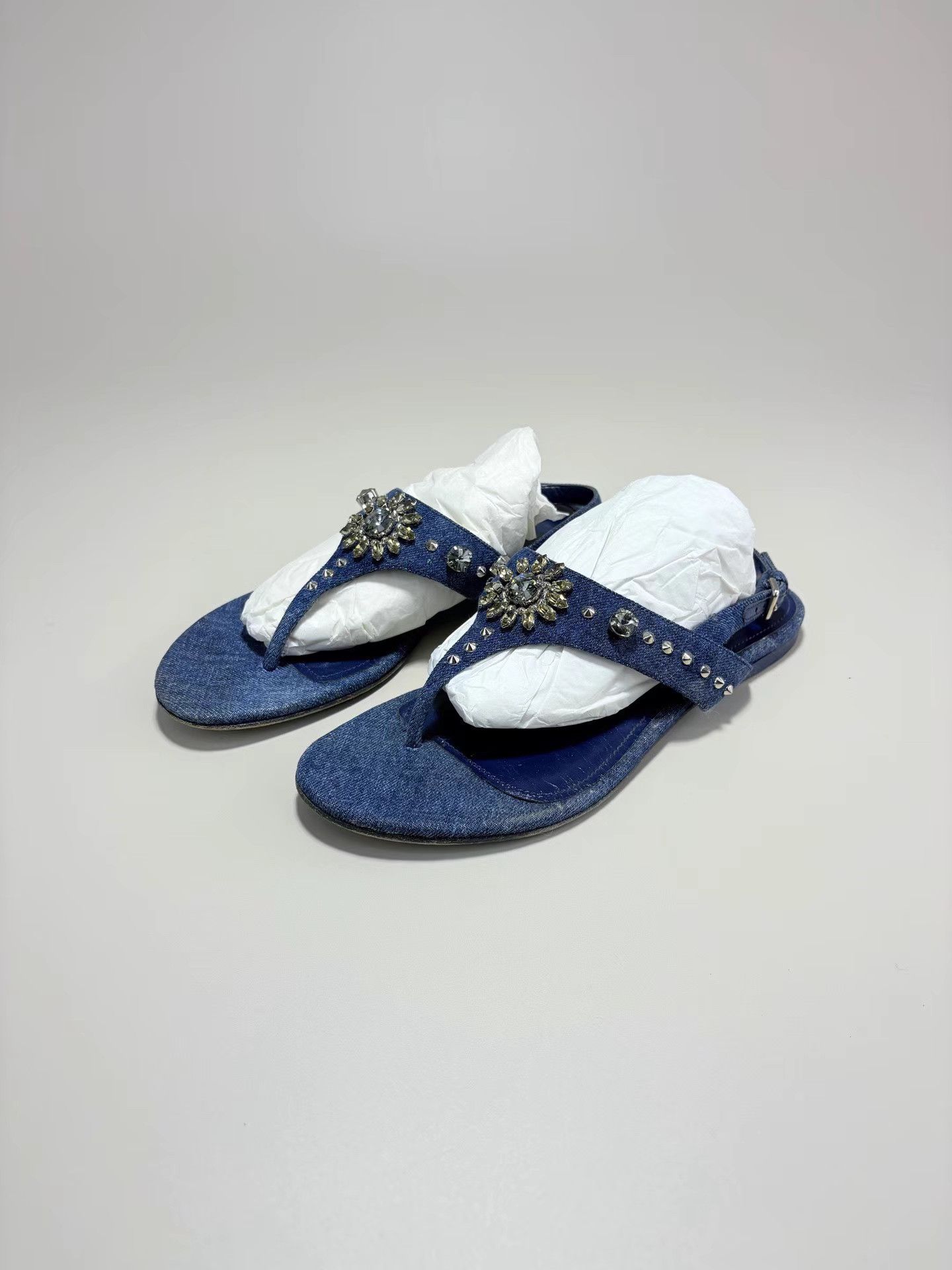 Miu Miu MIUMIU Denim Crystal Sandals K1 Size US 8.5 / IT 38.5 - 1 Thumbnail