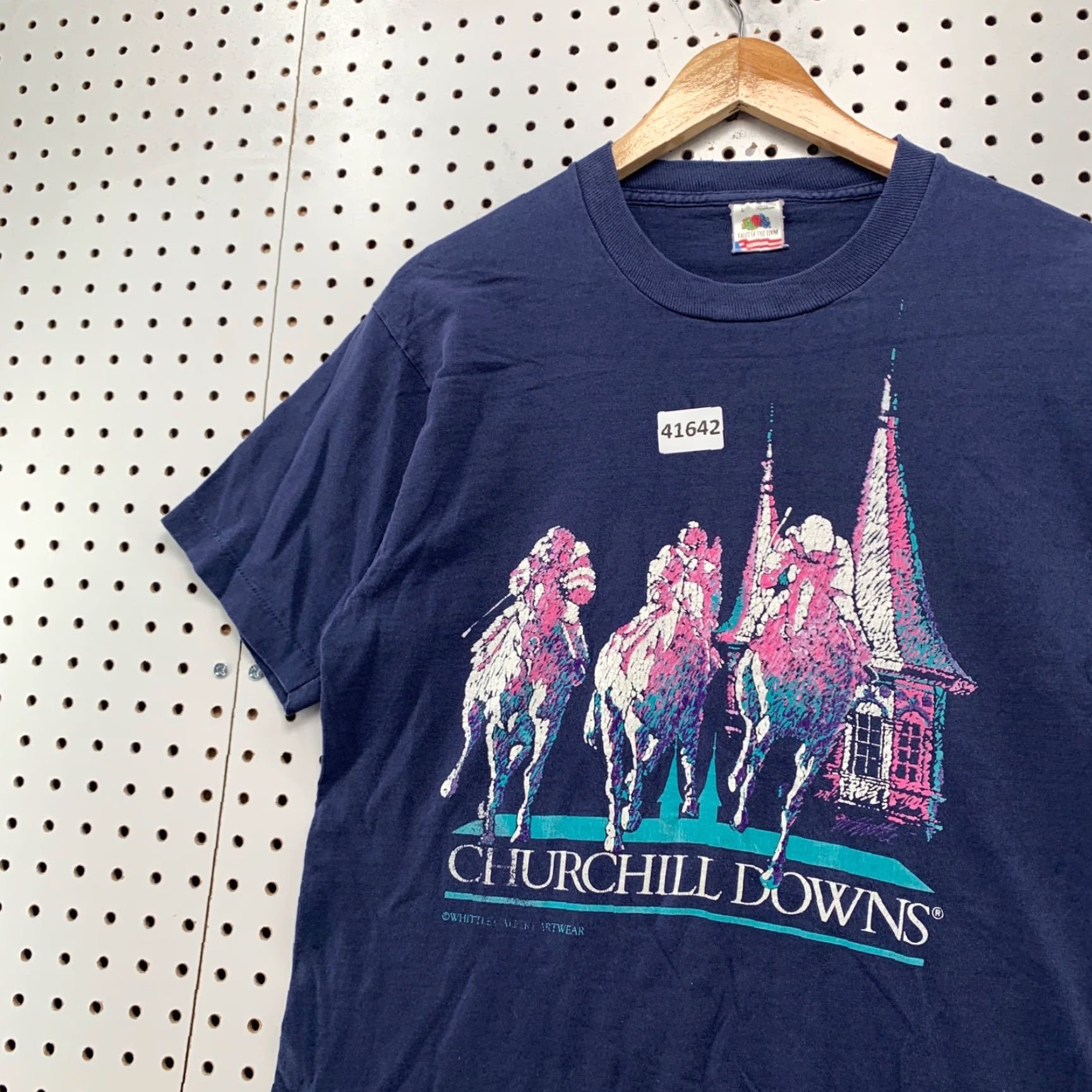 Fruit Of The Loom VINTAGE Fruit of the Loom Churchill Downs Horse Racing T-Shirt Mens Medium Graphic Print Blue 90s Size US M / EU 48-50 / 2 - 6 Thumbnail