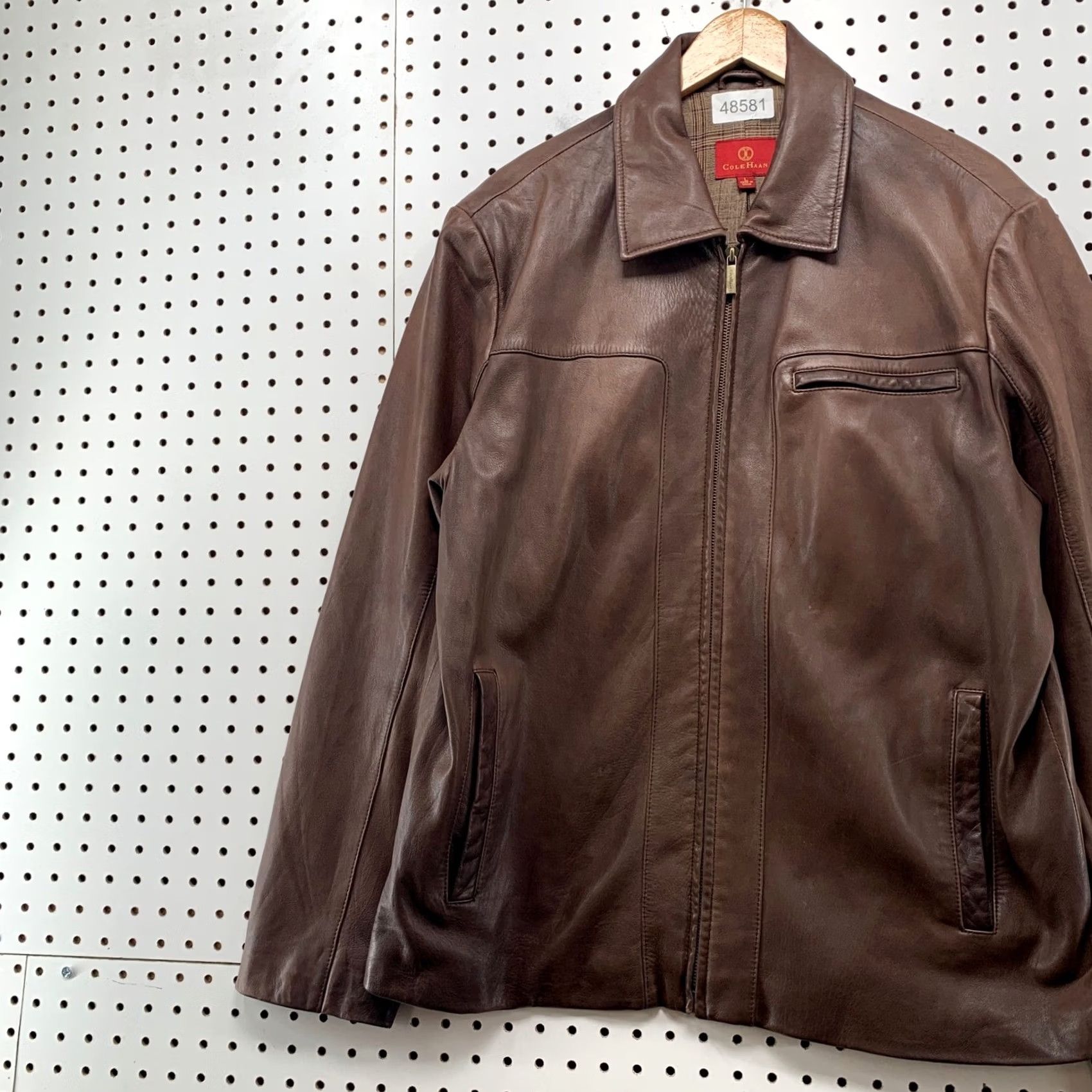 Cole Haan Cole Haan Leather Jacket Mens L Brown Lambskin Full Zip Plaid Lined Coat Size US L / EU 52-54 / 3 - 5 Thumbnail