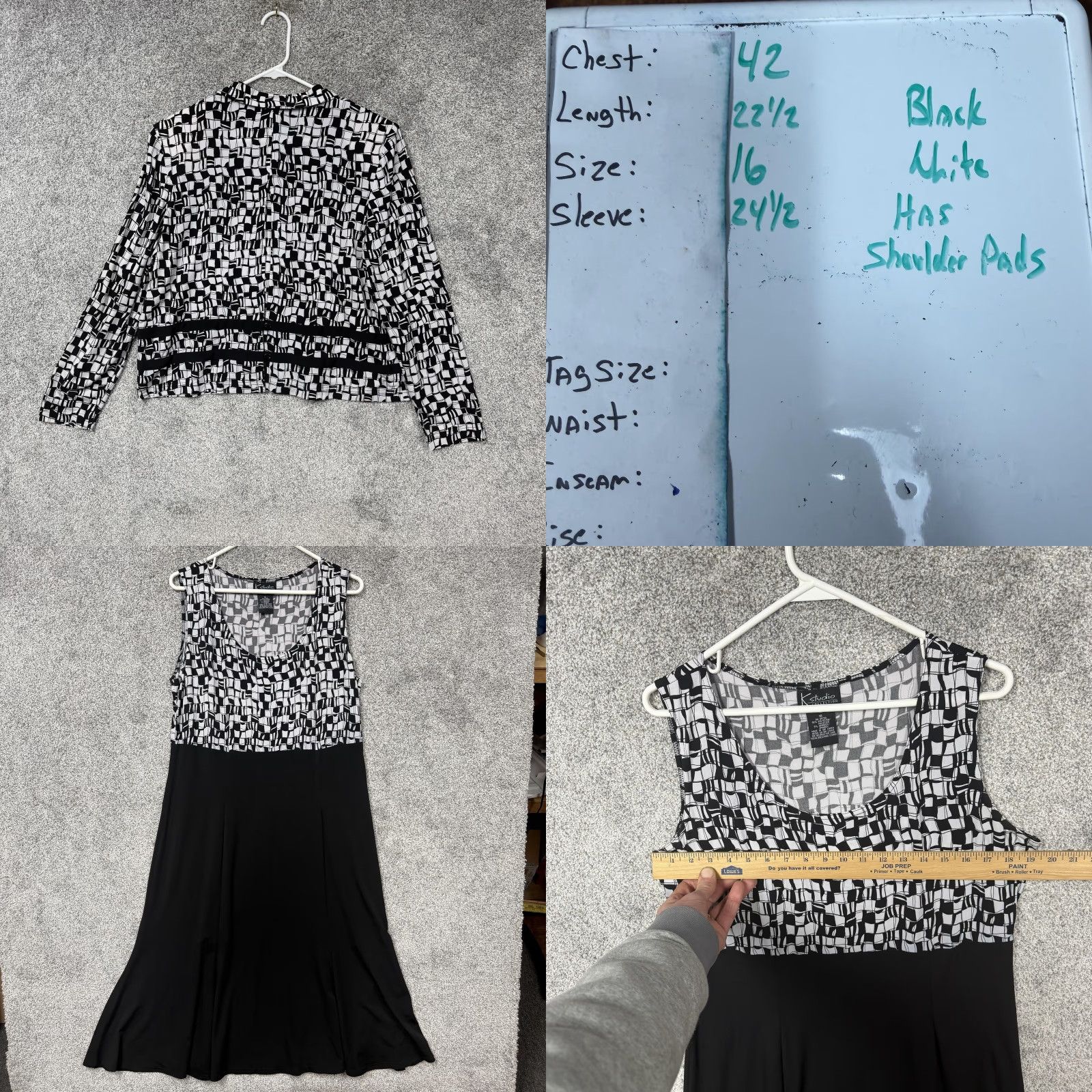 Vintage VINTAGE K Studio Collection Dress Jacket Set 2 Piece Women Size 16 Black White Geometric 90s Formal Wedding Party Size XXL / US 16-18 / IT 52-54 - 8 Thumbnail