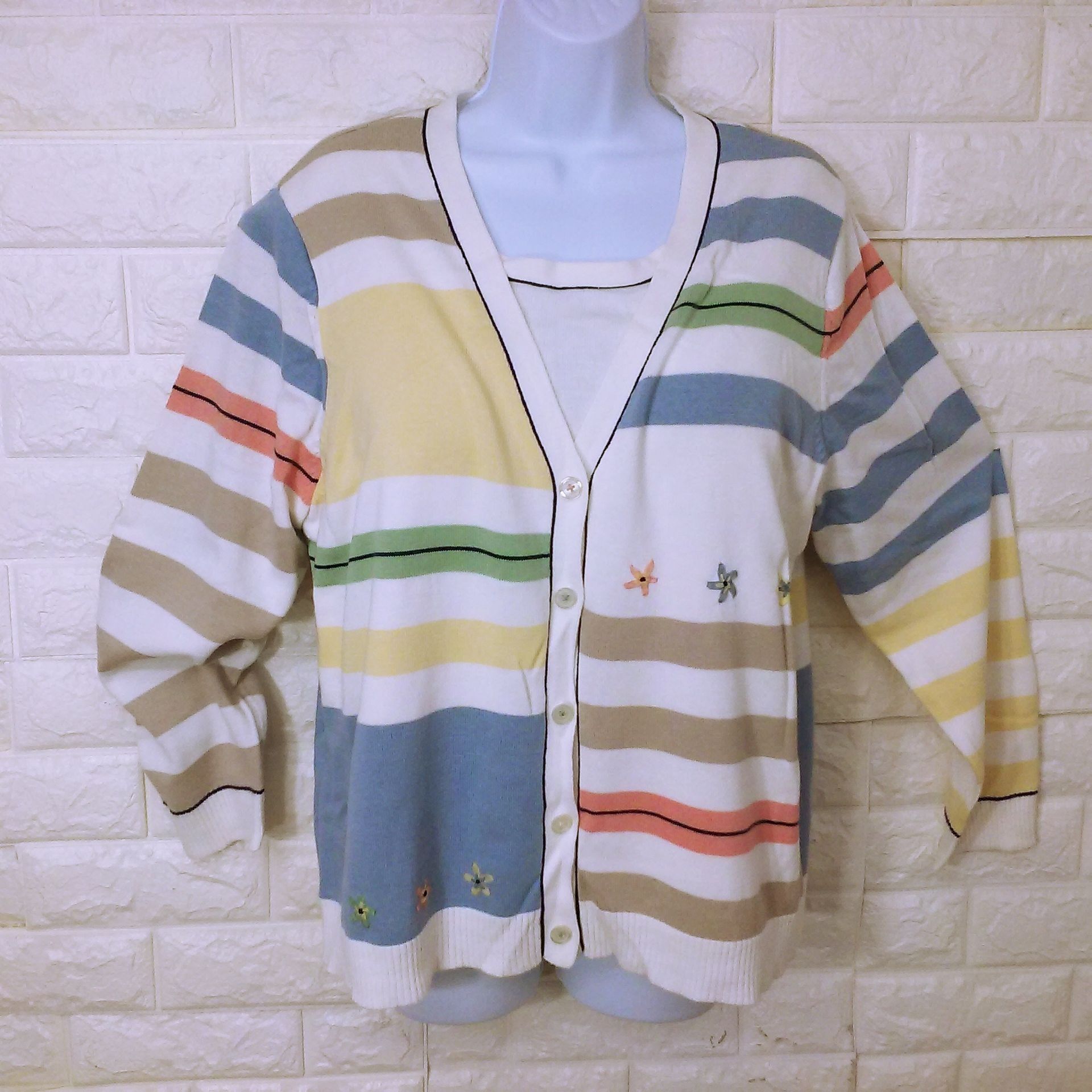 Vintage 90s Koret Knit Cardigan Top Novelty Sweater Striped Classic Size L / US 10 / IT 46 - 1 Preview