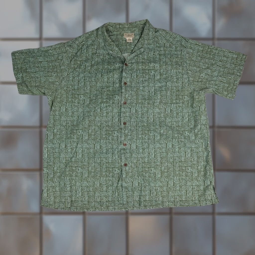 Vintage LL Bean Hawaiian Shirt Mens XL Green Geometric Print Short Sleeve Button Up Size US XL / EU 56 / 4 - 1 Thumbnail