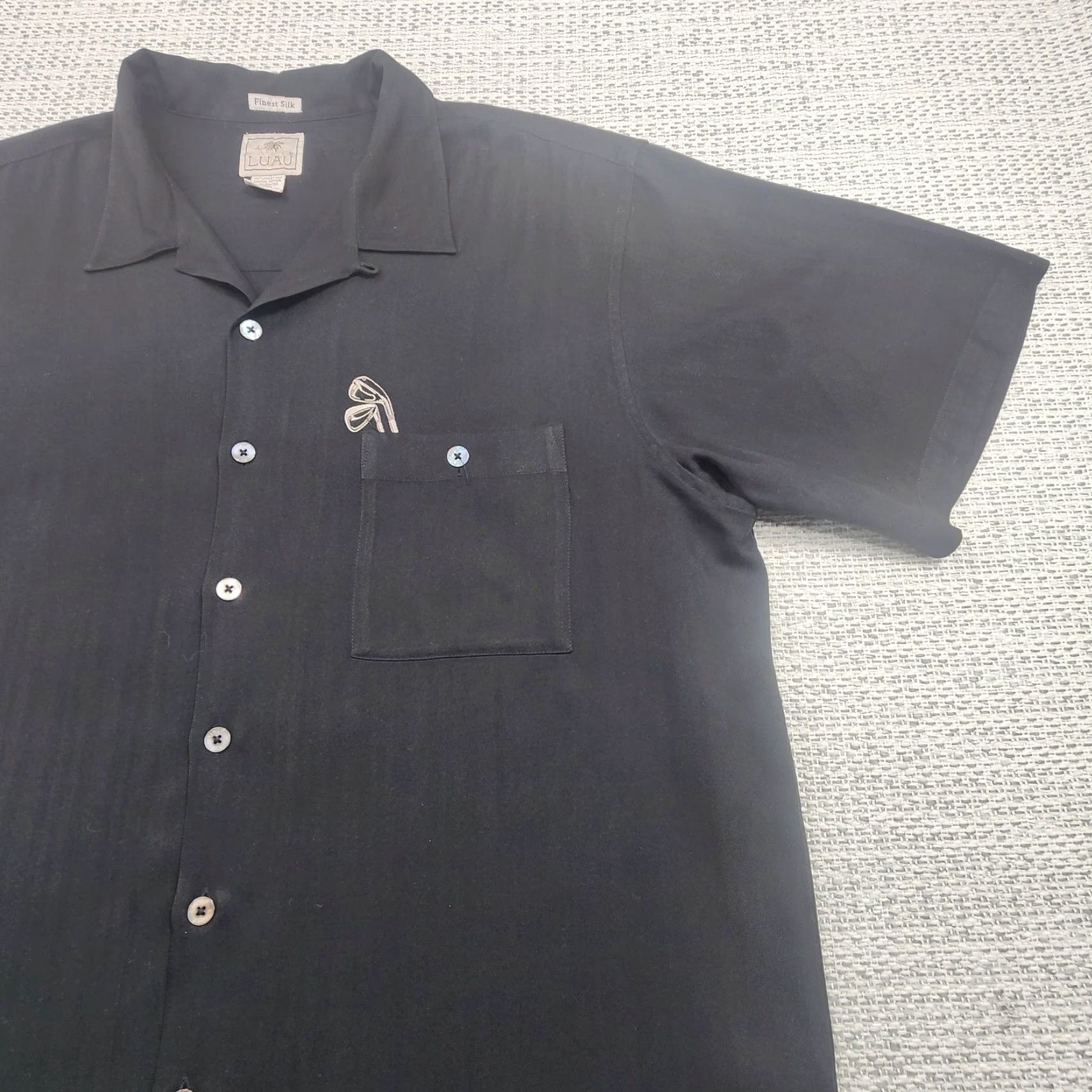 Vintage VINTAGE Luau Shirt Mens XL Black 100% Silk Aloha Camp Embroidered Back Parrot Golf Palm Shirt Size US XL / EU 56 / 4 - 4 Thumbnail