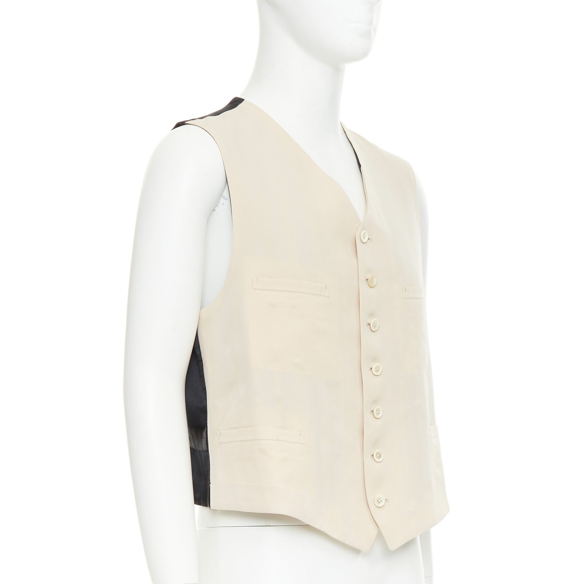 Yohji Yamamoto YOHJI YAMAMOTO HOMME beige wool front black silk blend back waist coat Size US S / EU 44-46 / 1 - 1 Thumbnail
