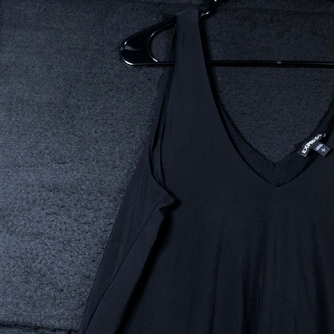 Express Express Womens Blouse Black Sleeveless Tank Layering Look V Neck Lined Stretch L Shirt Women’s Blouse Size L / US 10 / IT 46 - 4 Thumbnail