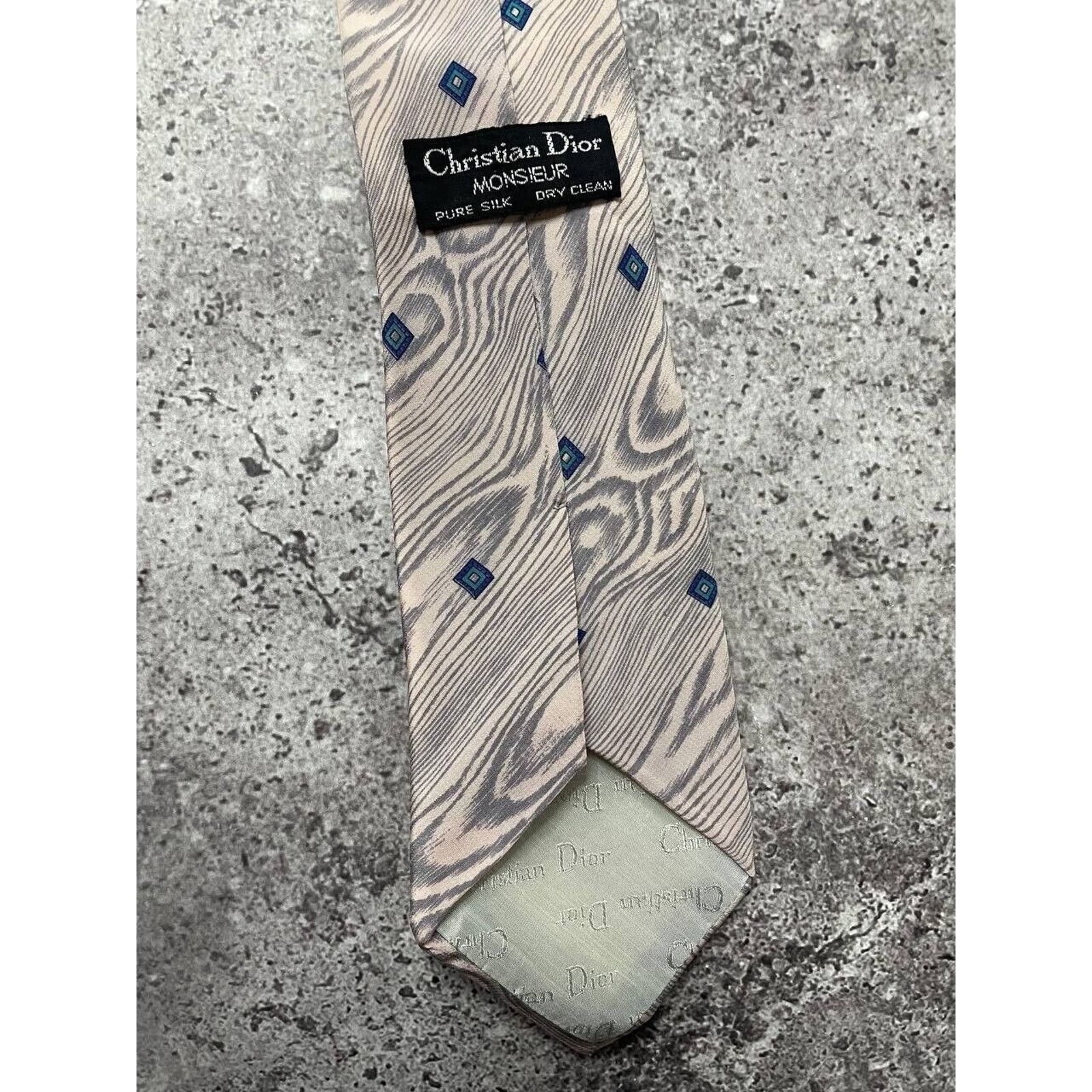 Dior Vintage Christian Dior Monsieur Tie Beige Diamond 100% Silk Size ONE SIZE - 5 Thumbnail