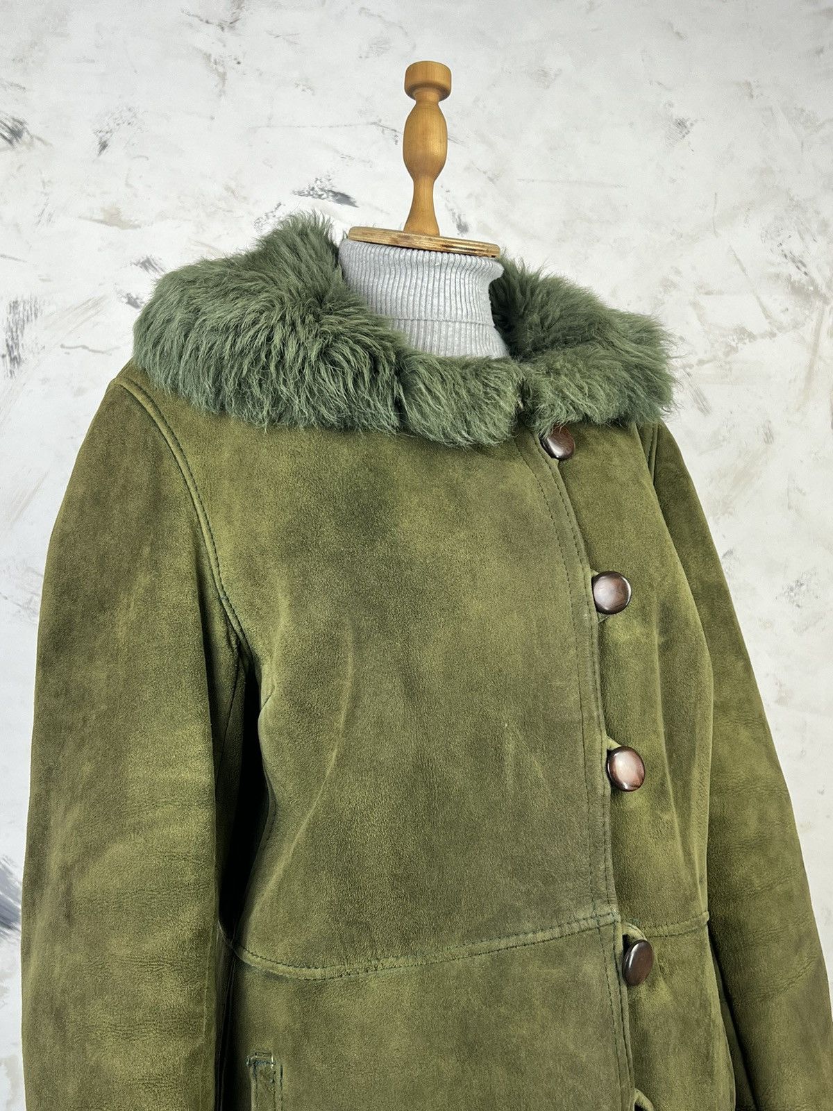 Vintage Vintage Green Suede Shearling Coat Long Jacket Size M - L Size L / US 10 / IT 46 - 5 Thumbnail