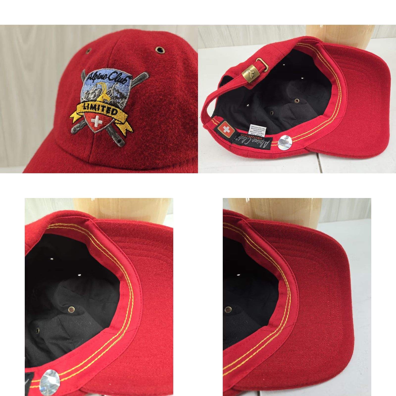 Vintage Alpine Club Baseball Cap Wool Blend Red Adjustable Strap Men One Size Autumn Winter Switzerland Hat Size ONE SIZE - 9 Thumbnail