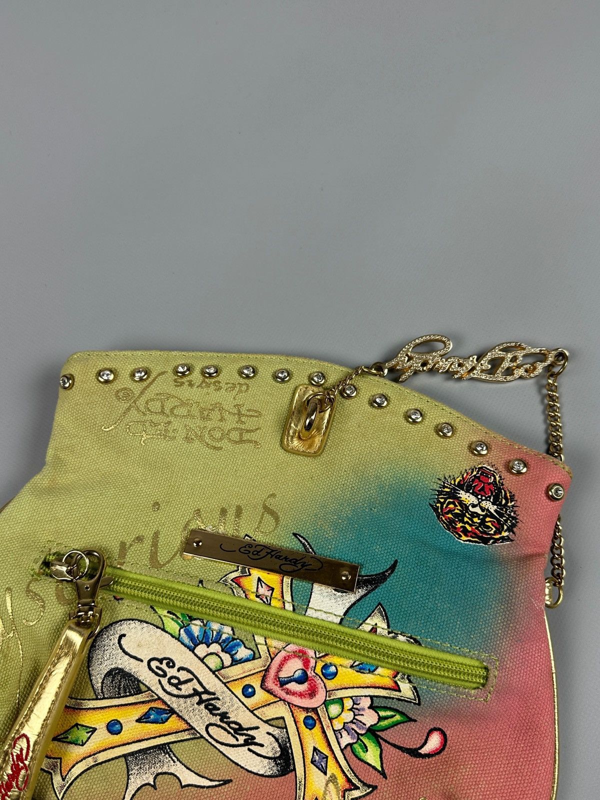 Ed Hardy Vintage Ed Hardy Y2K Tattoo Print Clutch Canvas Bag Size ONE SIZE - 7 Thumbnail