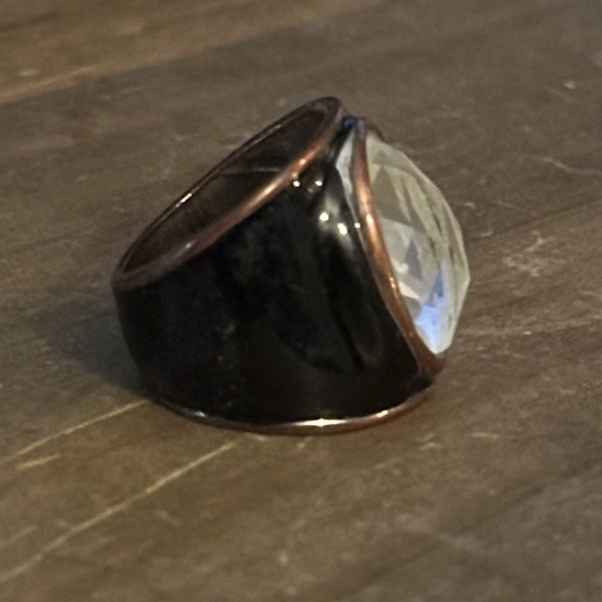 Vintage Vintage wide black enamel rhinestone ring Size ONE SIZE - 5 Thumbnail