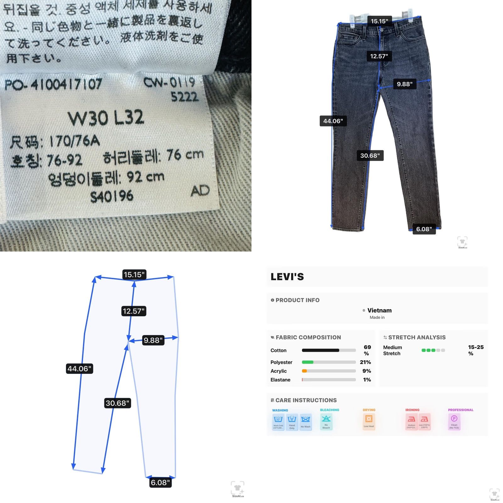 Levi's Levi's 511 Jeans Mens 30x32 Gray Dark Wash Slim Tapered Stretch Denim Zip Size US 30 / EU 46 - 9 Thumbnail