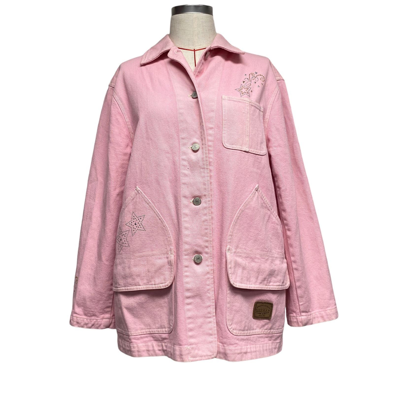 image of Lauren Ralph Lauren Vintage Laurent Ralph Laurent Pink Embellished Denim Jacket, Women's (Size Medi