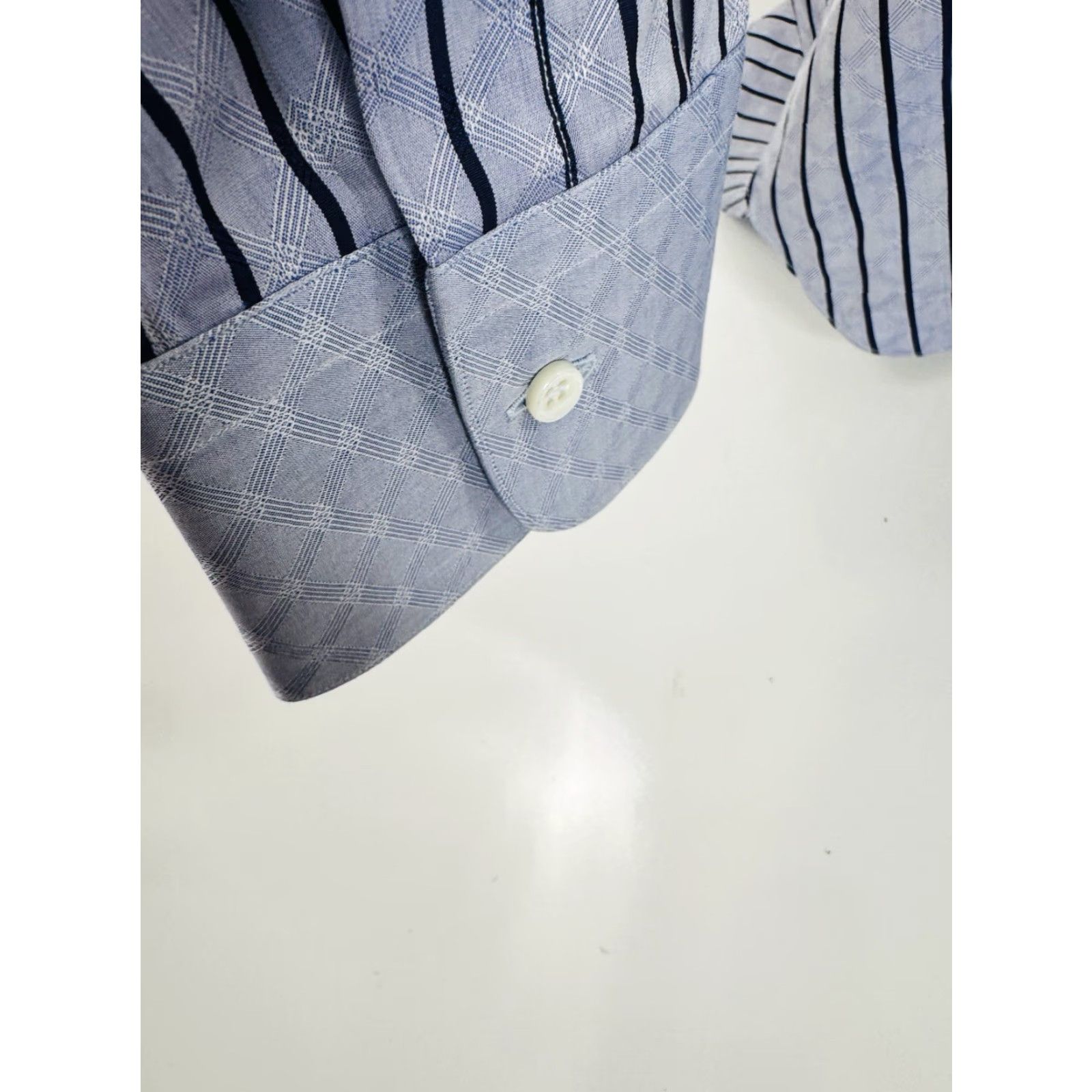 Stefano Ricci STEFANO RICCI Dress Shirt Striped Cuff Collar Mens 17 43 Blue/Black Long Sleeve Shirt Size US XL / EU 56 / 4 - 2 Thumbnail