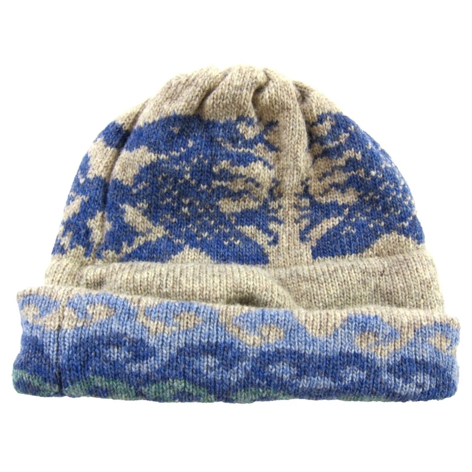 Vintage VINTAGE Tungey Wood Beanie Hat O/S 100% Wool Lizard Frog Green Blue Wool Knit Womens Hat O/S Size ONE SIZE - 4 Thumbnail
