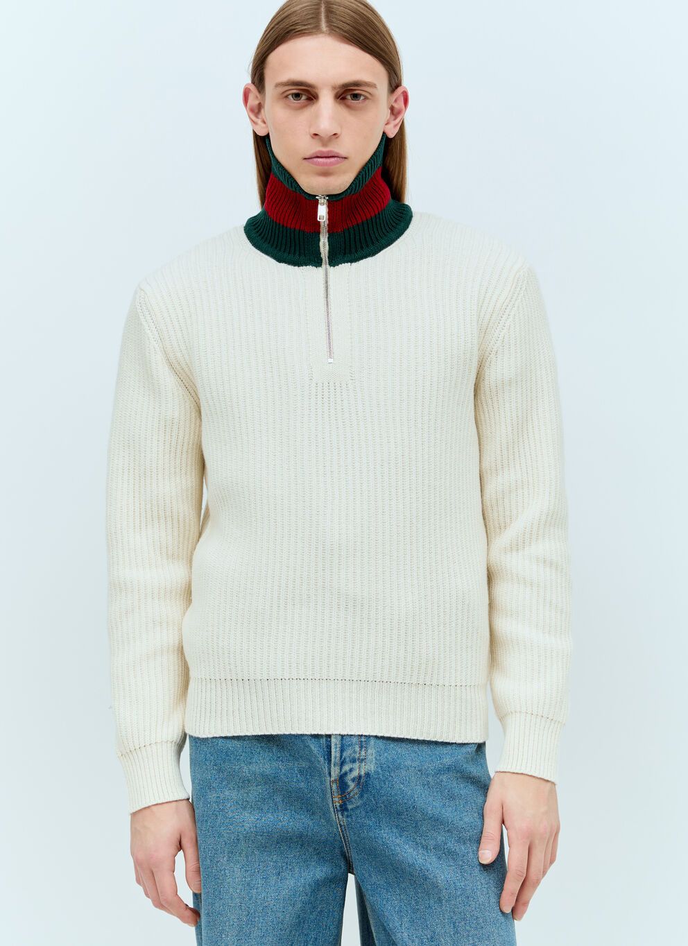 image of Gucci Wool Knit Web Sweater in White, Men's (Size Small)