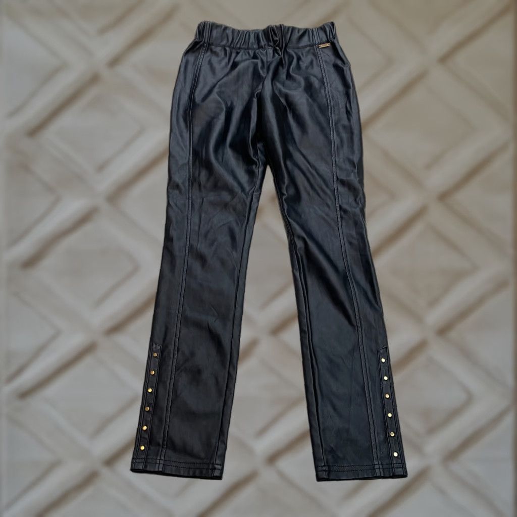 Vintage T Tahari Pants Womens XS Black Faux Leather Straight Elastic Waist 24x27.5 Size 26" / US 2 / IT 38 - 1 Thumbnail