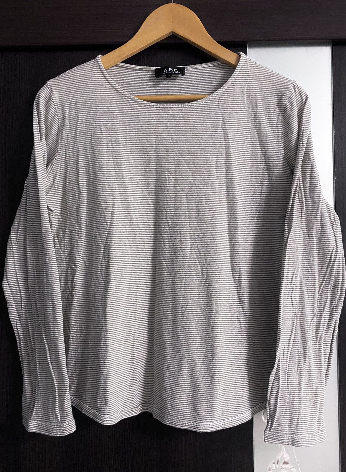 A.P.C. Womens A.P.C. APC Wide Neck Striped Cotton Long Sleeve Shirt Size L / US 10 / IT 46 - 2 Thumbnail