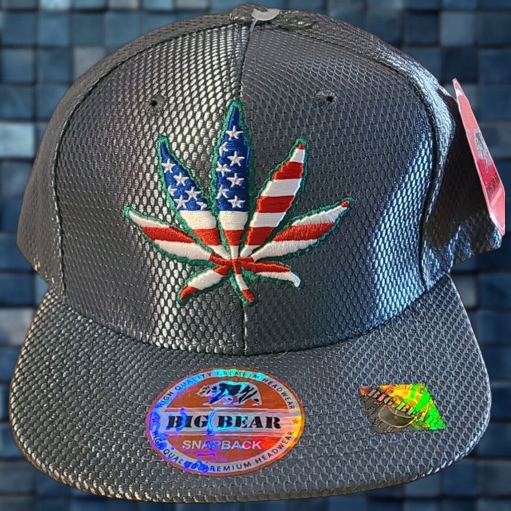 Vintage BIG BEAR ADJUSTABLE SNAPBACK BASEBALL CAP GRAY MARIJUANA LEAF AMERICAN FLAG USA GO GREEN MENS Size ONE SIZE - 1 Thumbnail