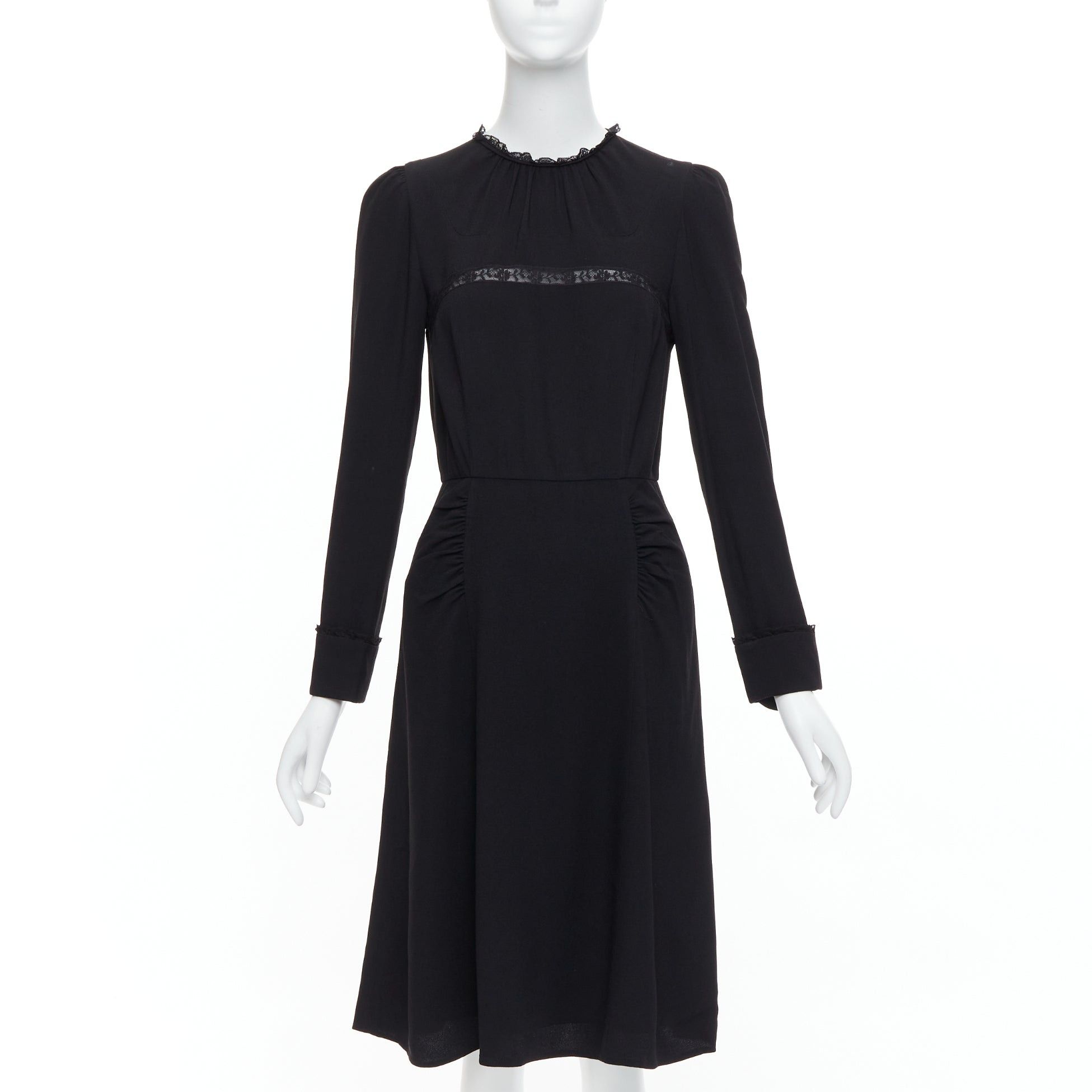 Prada PRADA 2016 black sheer lace applique pleated sides fit flare dress IT40 S Size S / US 4 / IT 40 - 1 Thumbnail