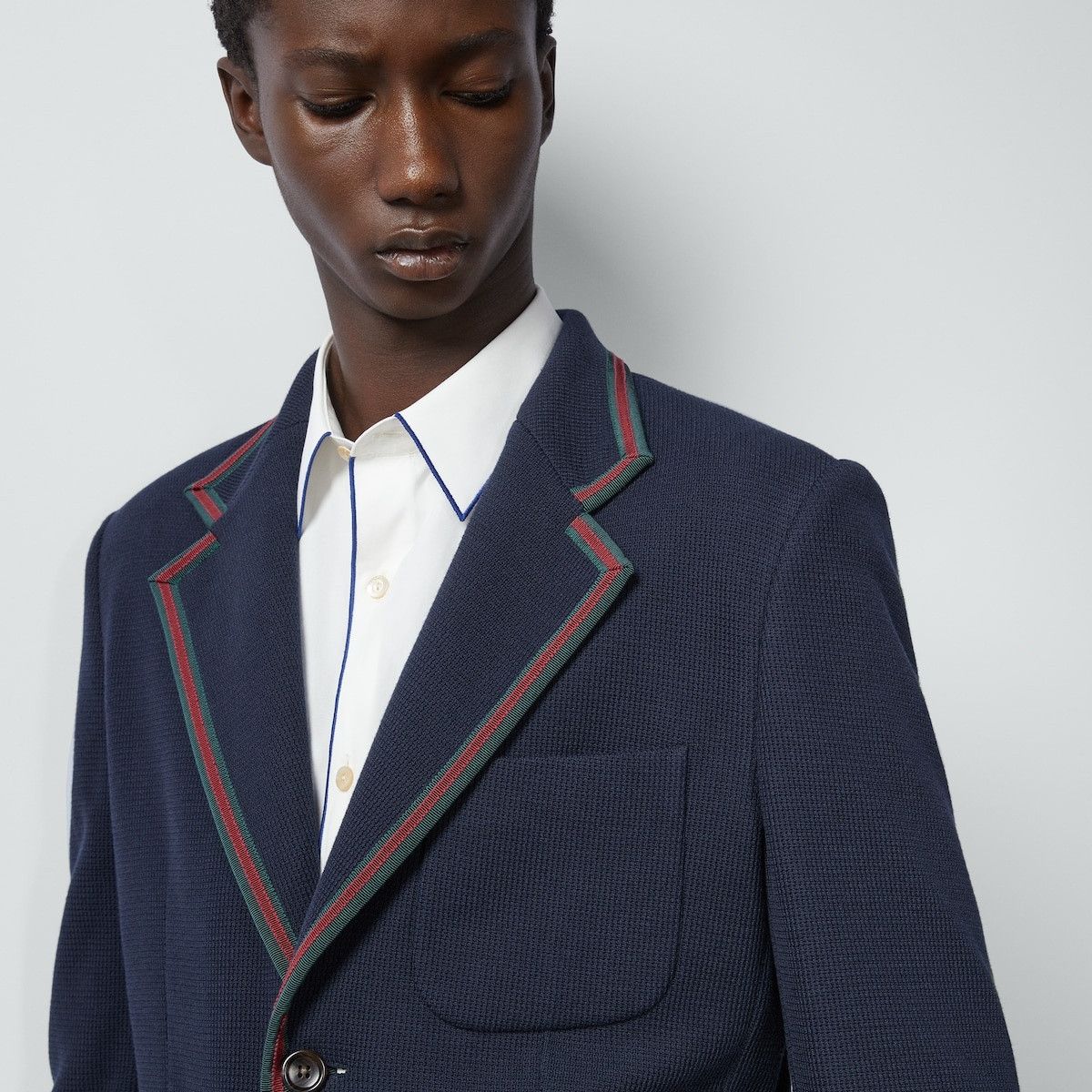 Gucci o1s1wg110125 Cotton Jersey Jacket With Web in Dark Blue Size US XL / EU 56 / 4 - 2 Thumbnail