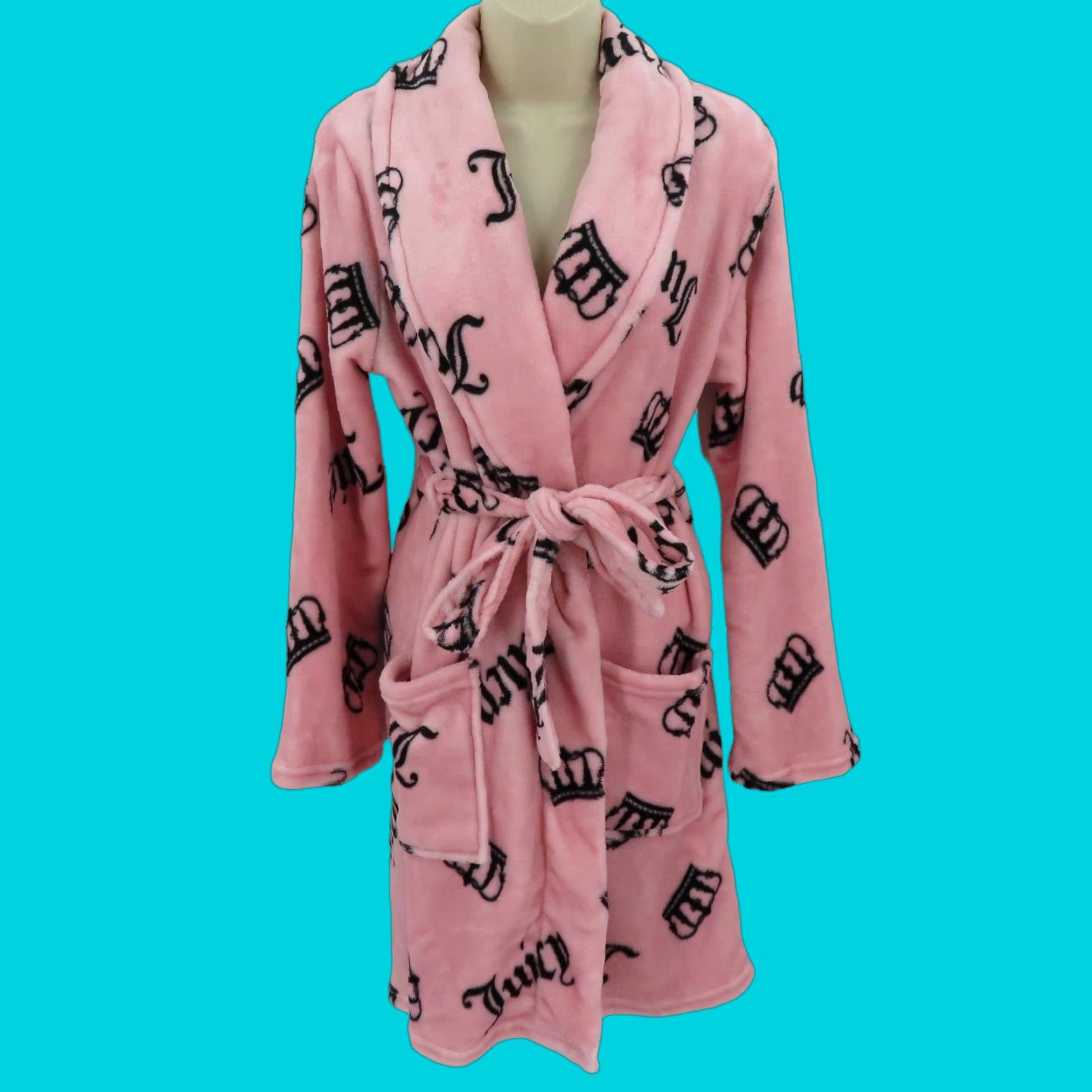 Juicy Couture Juicy Couture Robe Womens S/M Pink Black Crown Plush Bathrobe NEW Size ONE SIZE - 1 Thumbnail