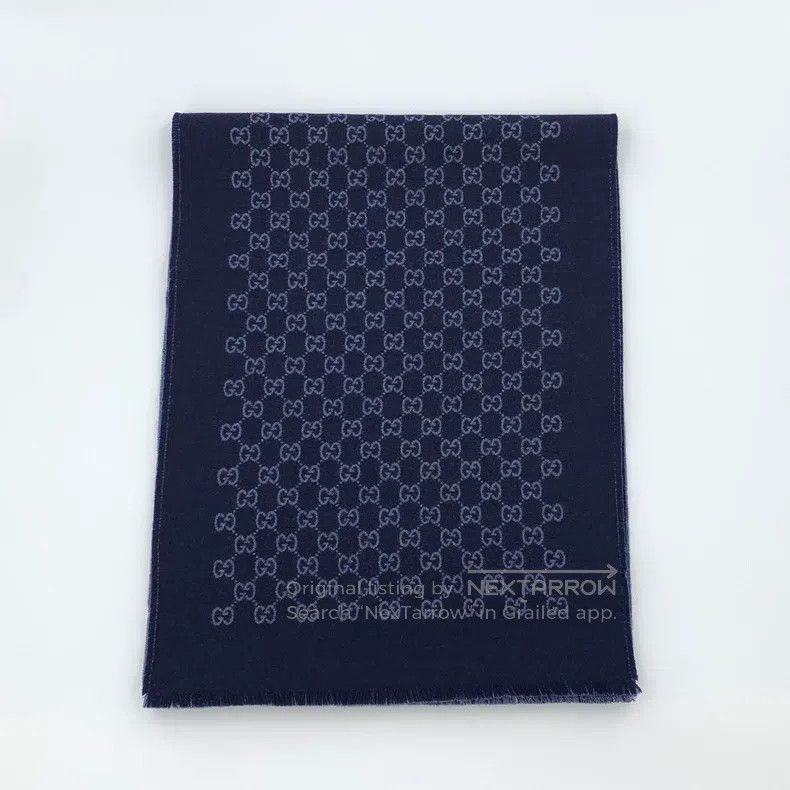 Gucci Gucci Dark blue logo jacquard full print wool scarf Size ONE SIZE - 1 Thumbnail