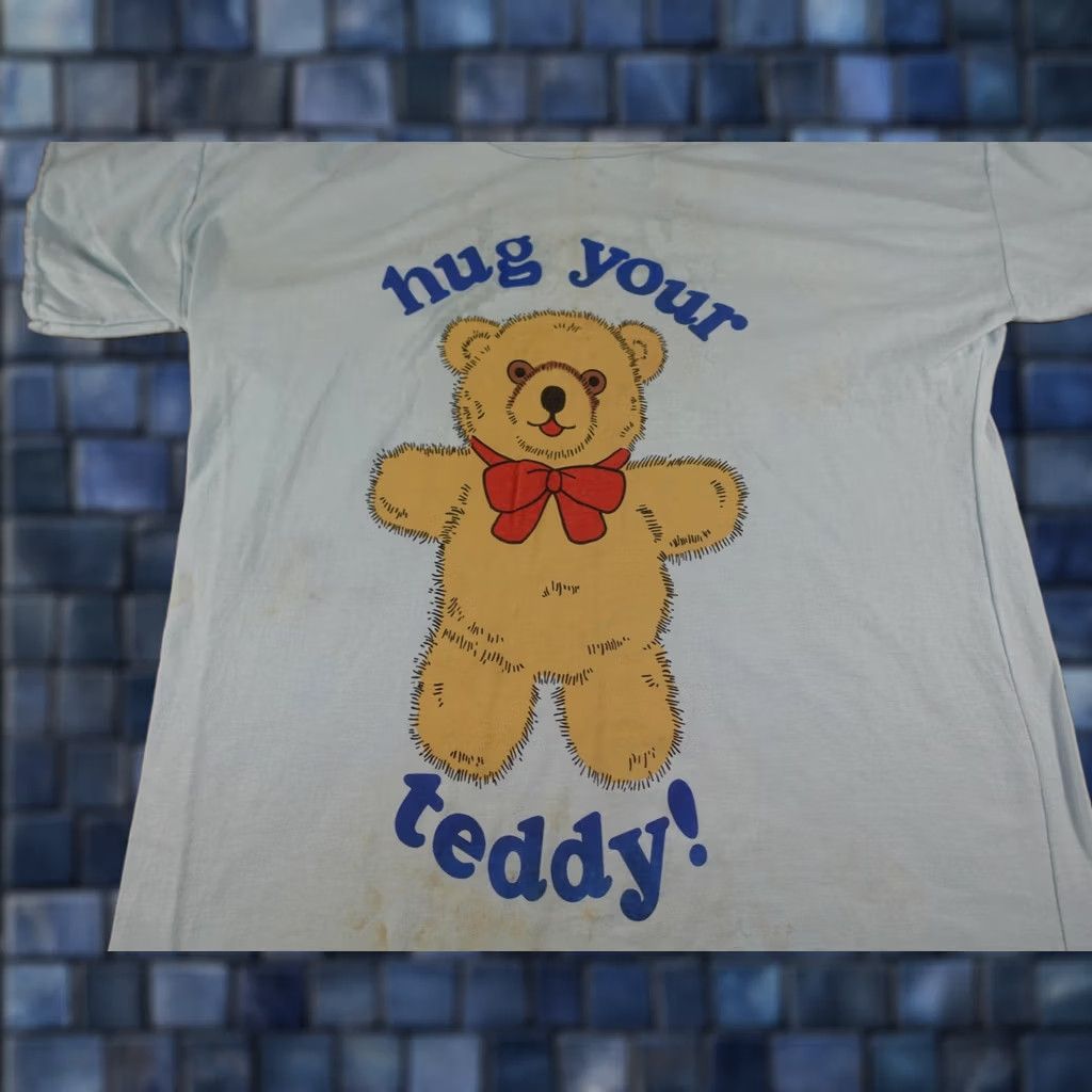 Vintage VINTAGE Hug Your Teddy Bear Graphic Shirt Womens One Size Blue KIKI Made USA 80s Size ONE SIZE - 1 Thumbnail