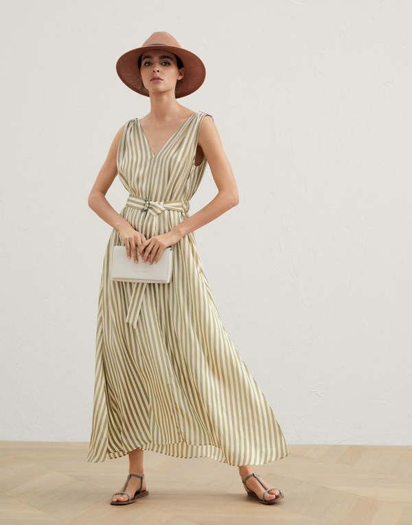Brunello Cucinelli o1y0725 Midi Dress in Sage Green/White Size S / US 4 / IT 40 - 5 Thumbnail