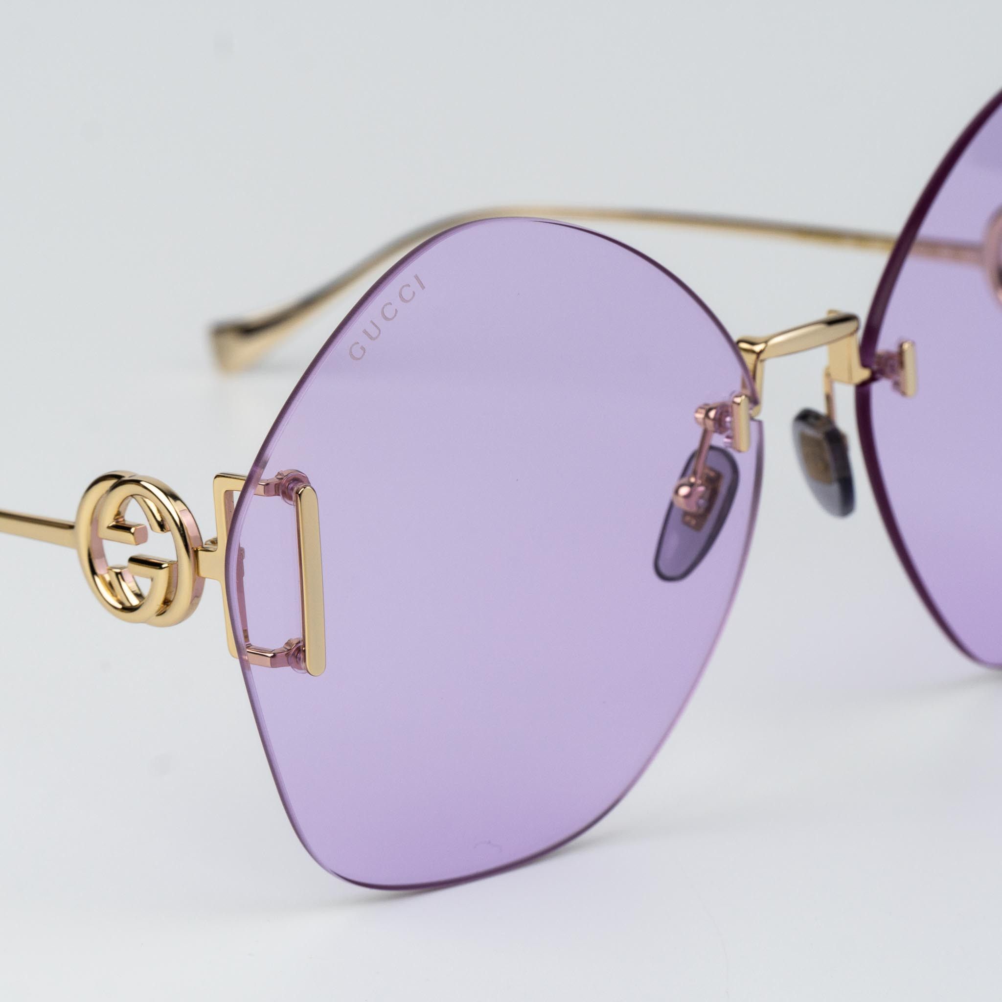 Gucci Gucci Women Sunglasses Gold Chain Violet Round GG1203S 001 Size ONE SIZE - 5 Thumbnail