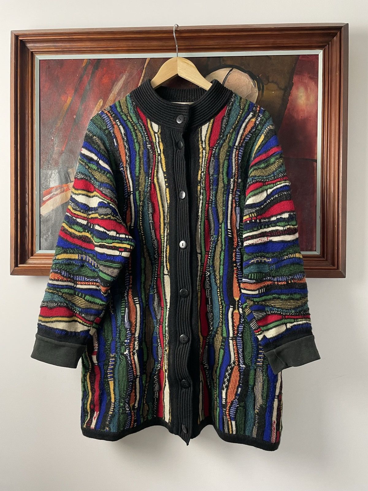 image of Coloured Cable Knit Sweater x Vintage Multicolor Navy Sweater Coogi Style Y2K Avant Garde (Size Sma