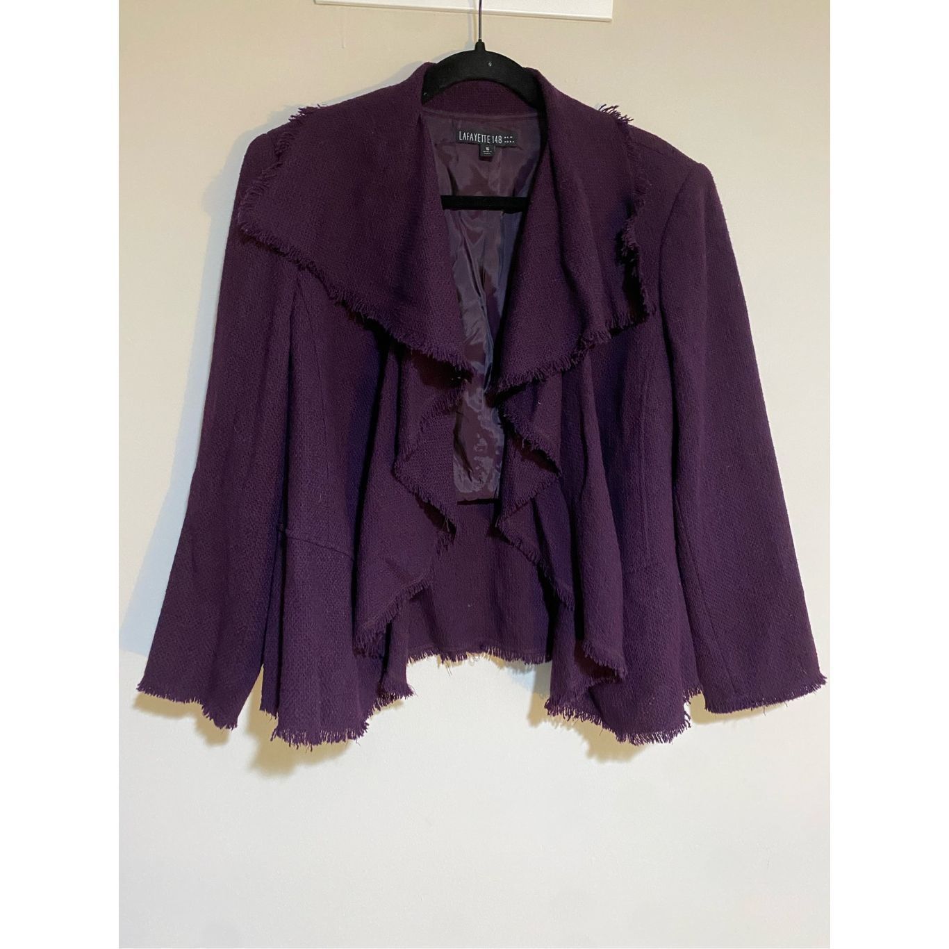 image of Lafayette 148 New York Fringe Purple Virgin Wool Blazer Jack, Women's (Size 2XL)