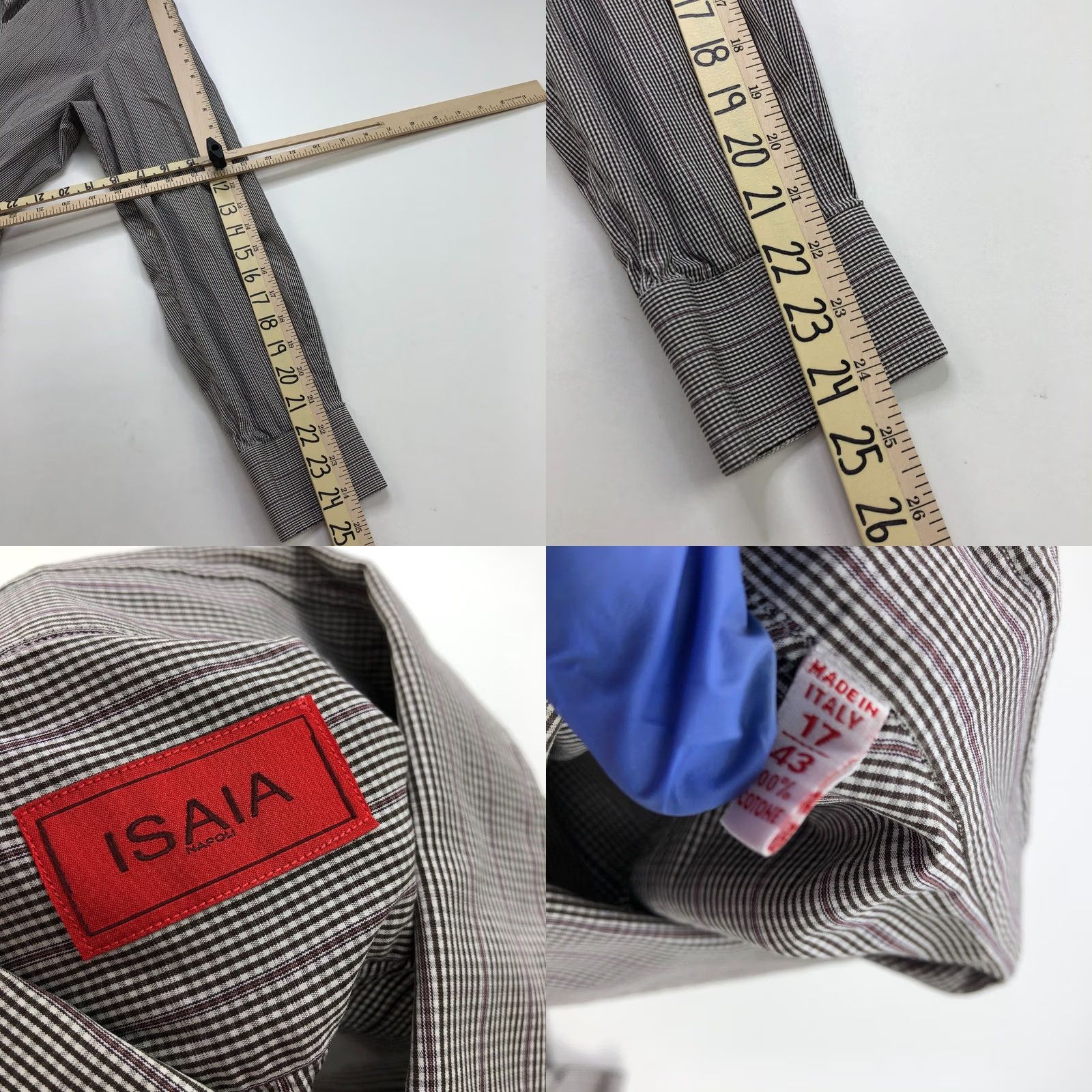 Apolis Isaia Napoli Dress Shirt Brown Red Button Long Sleeve 17/43 Cm 100% Cotton Polyester Plaid Men's Shirt Size 46R - 8 Thumbnail