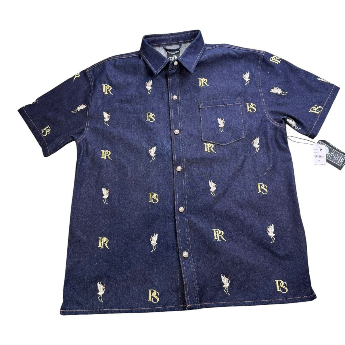 Prps PRPS Indigo Denim Button Up Shirt Over Logo Embroidered 3XL Size US XXL / EU 58 / 5 - 1 Thumbnail