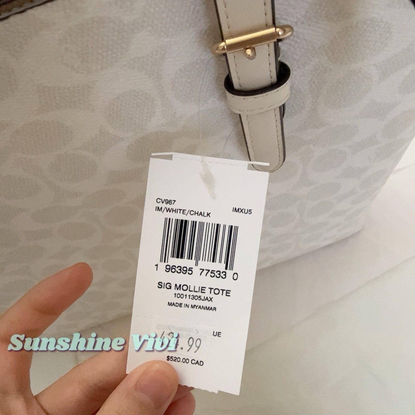 Coach NWT Coach Mollie Tote Bag Large Signature CV967 White /Chalk Size ONE SIZE - 5 Thumbnail