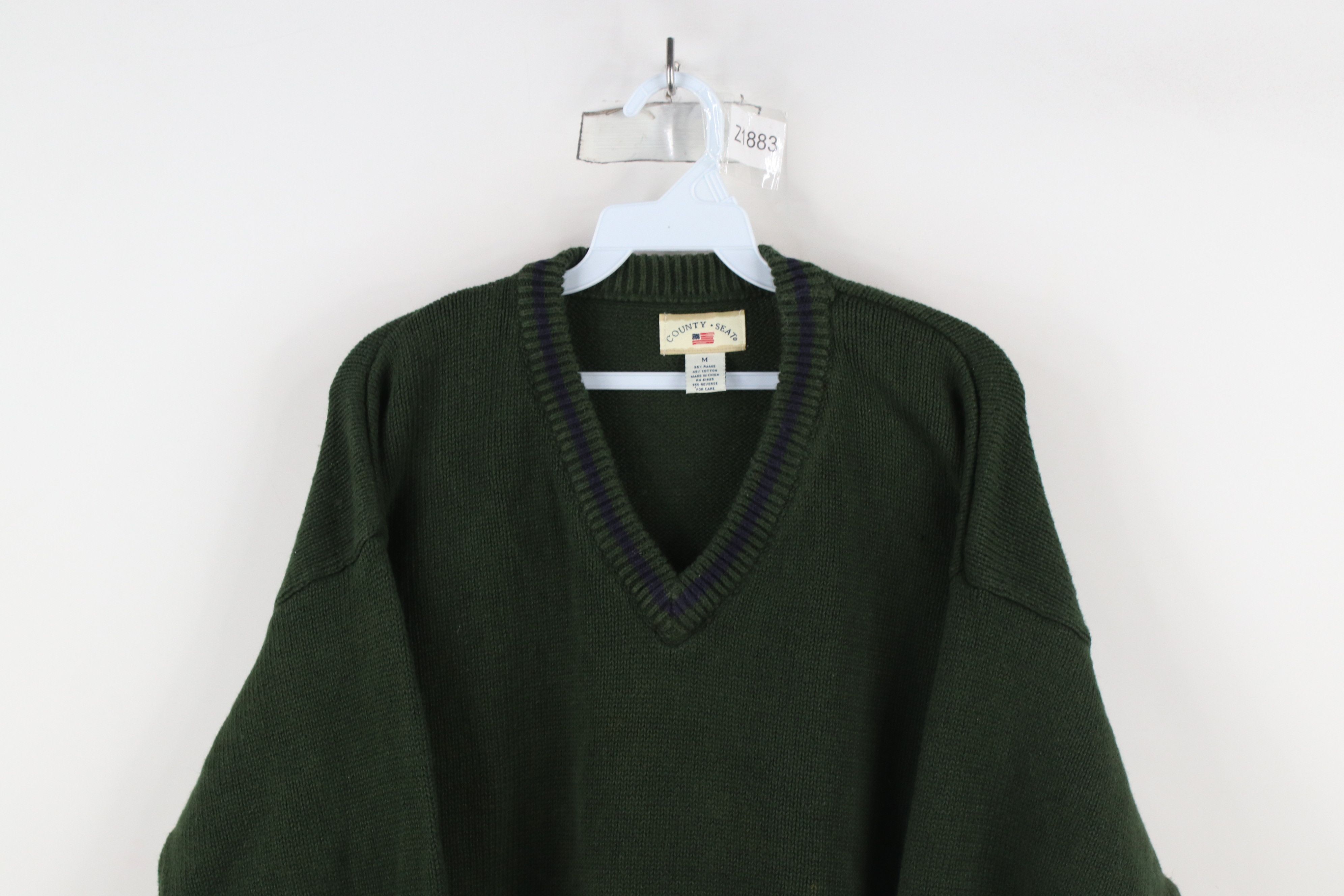 Vintage Vintage 90s Streetwear Cotton Blend Knit V-Neck Sweater Size US M / EU 48-50 / 2 - 2 Thumbnail