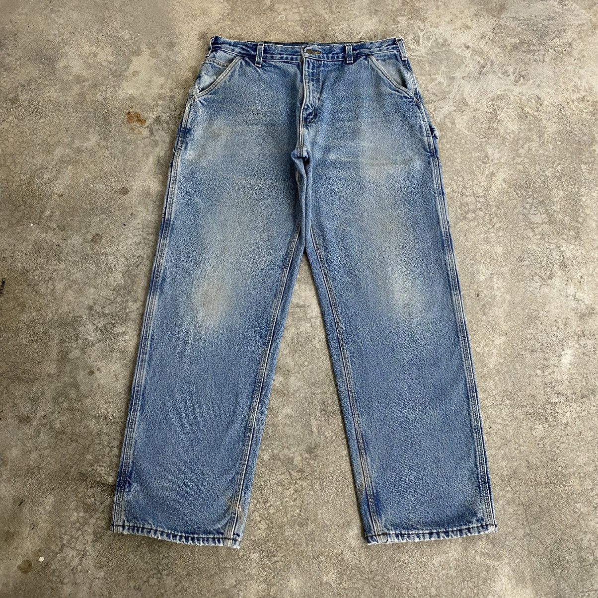 Carhartt VTG Carhartt Blanket Lined Faded Blue Carpenter Denim Jeans Size US 35 - 3 Thumbnail