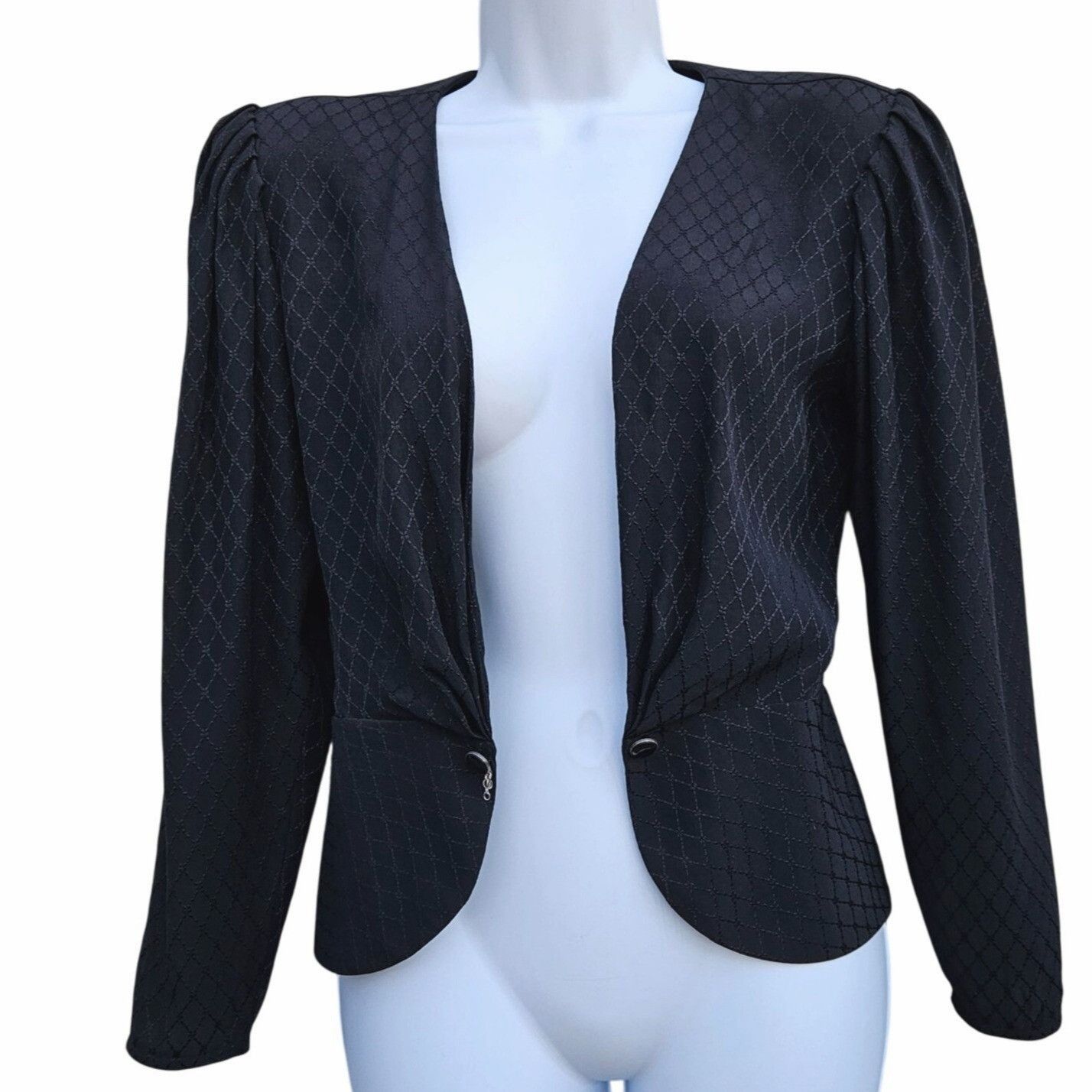 Emanuel Ungaro 1980s Emanuel Ungaro Parelle Paris Black Silk Jacquard Peplu Size S / US 4 / IT 40 - 2 Thumbnail