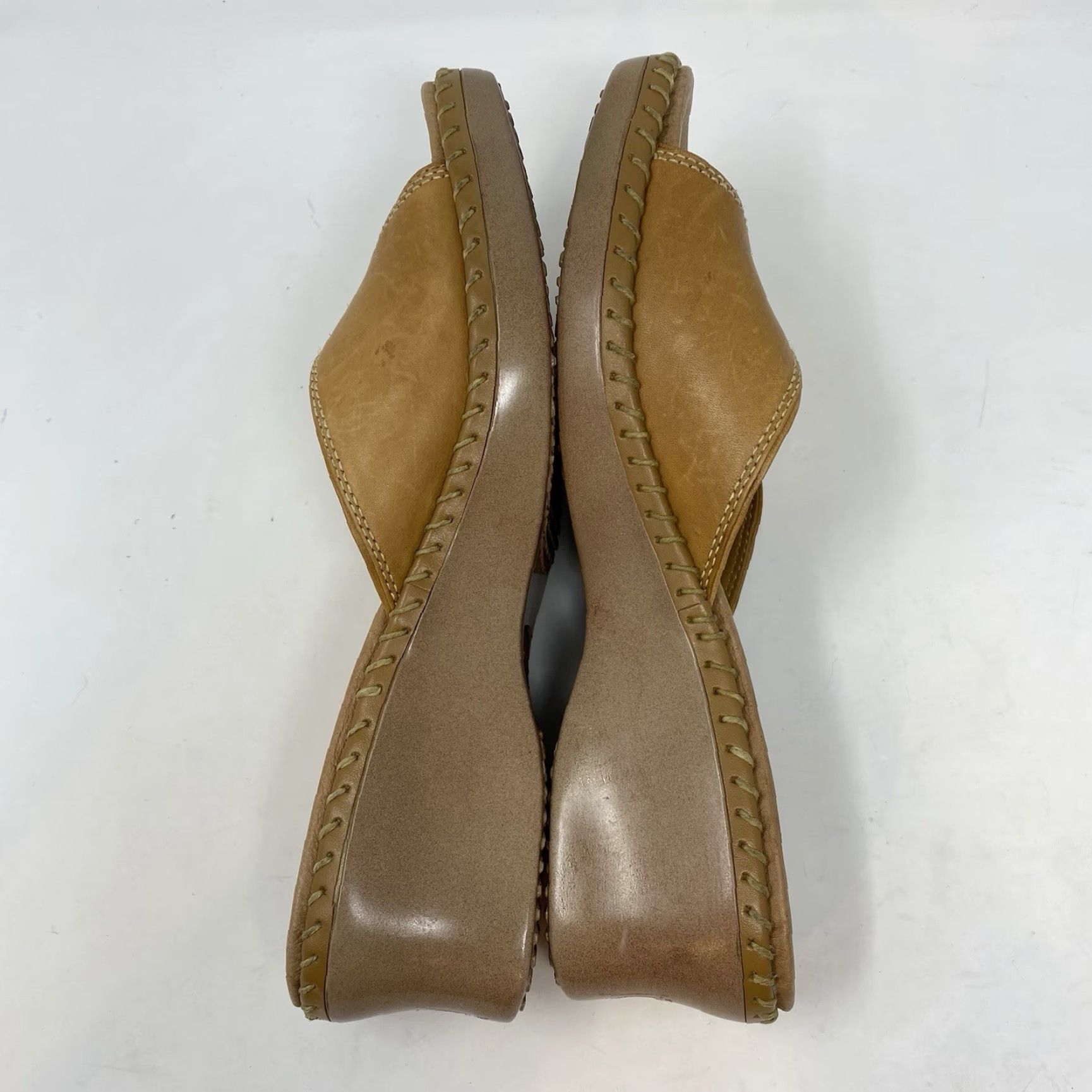 Minnetonka Minnetonka Womens Sandals Slide Beige Leather Wedge Open Toe M Casual Summer 9 Bohemian Slip On Shoes Size US 9 / IT 39 - 5 Thumbnail