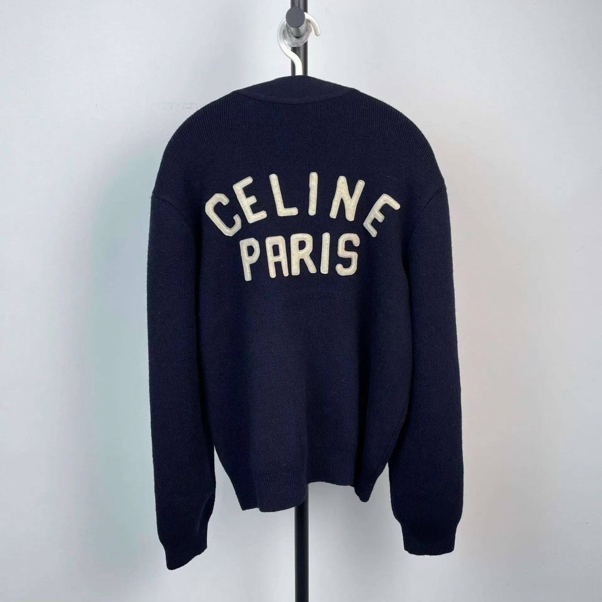 Celine 98 New Celine embroidered logo wool knit cardigan M Size M / US 6-8 / IT 42-44 - 2 Thumbnail