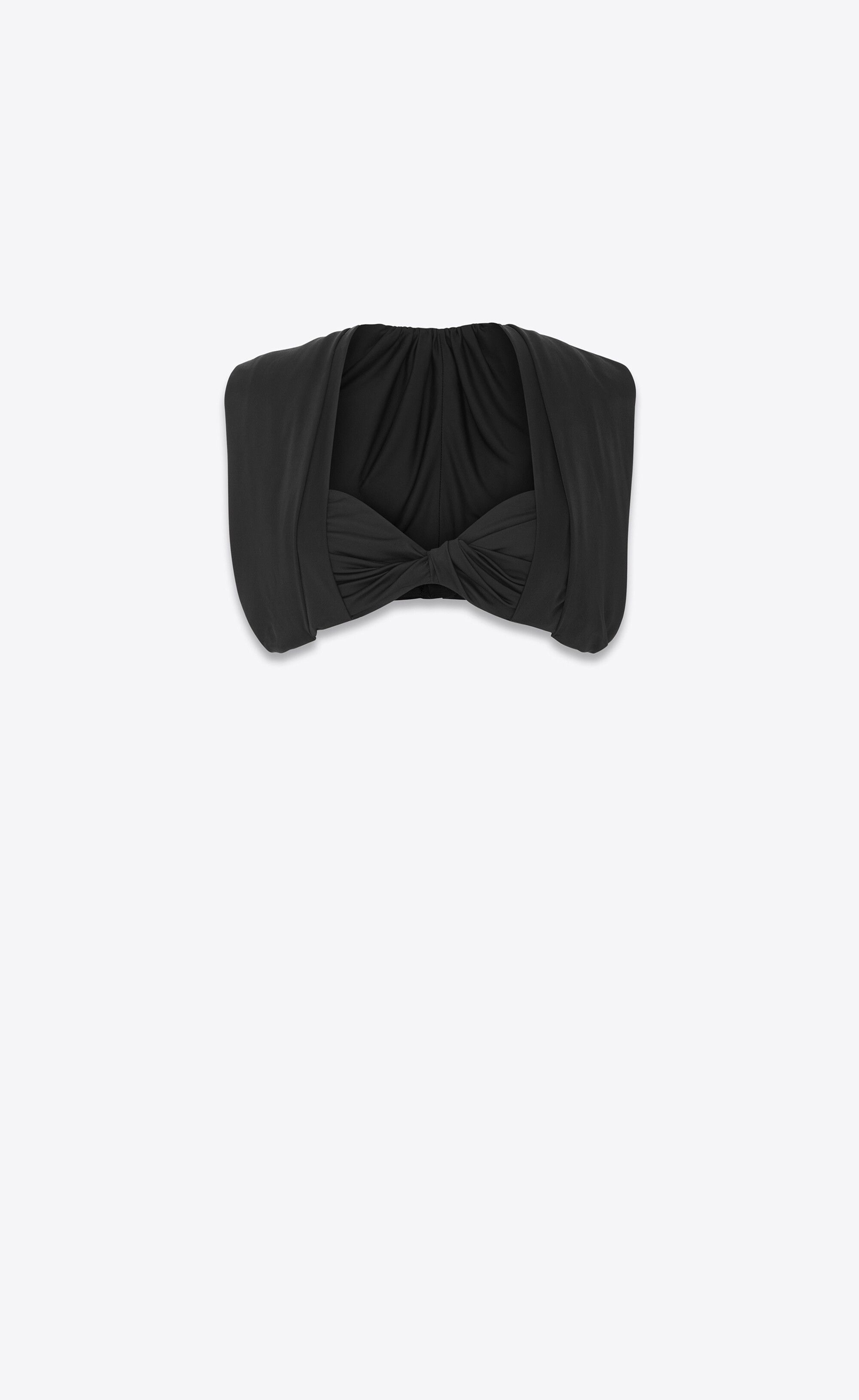 Saint Laurent Paris o1s1wg111124 Hooded Top in Shiny Jersey Crop Top in Black Size XS / US 0-2 / IT 36-38 - 1 Thumbnail