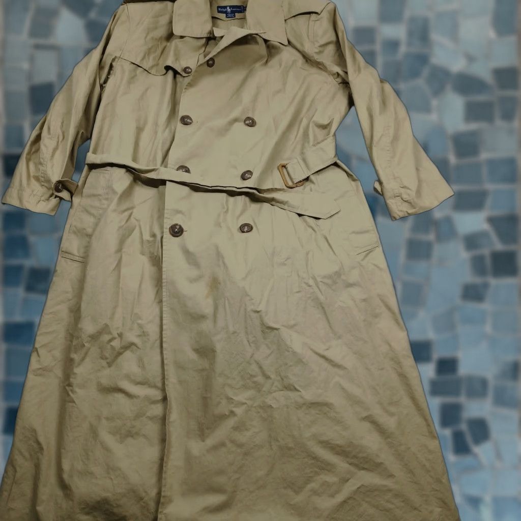 Vintage Ralph Lauren Trench Coat Womens 12 Brown Belted Double Breasted Classic