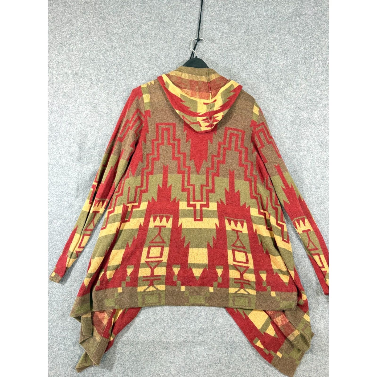Vintage Tasha Polizzi Sweater Womens S Red Green Aztec Hooded Open Front Cardigan Size S / US 4 / IT 40 - 6 Thumbnail